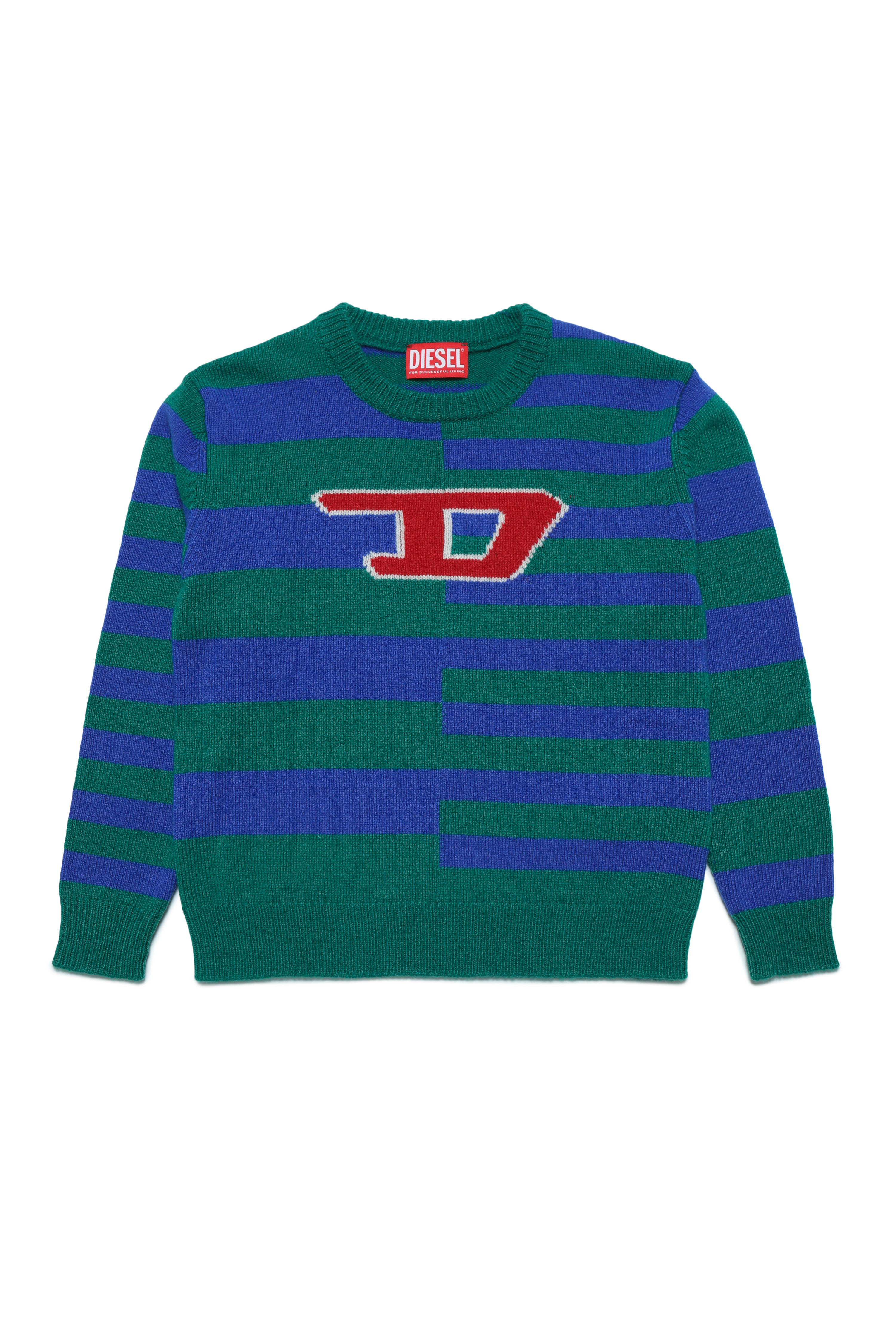 Diesel - KEMPLY, Unisex's Striped jumper with D logo in Green/Blue - 1