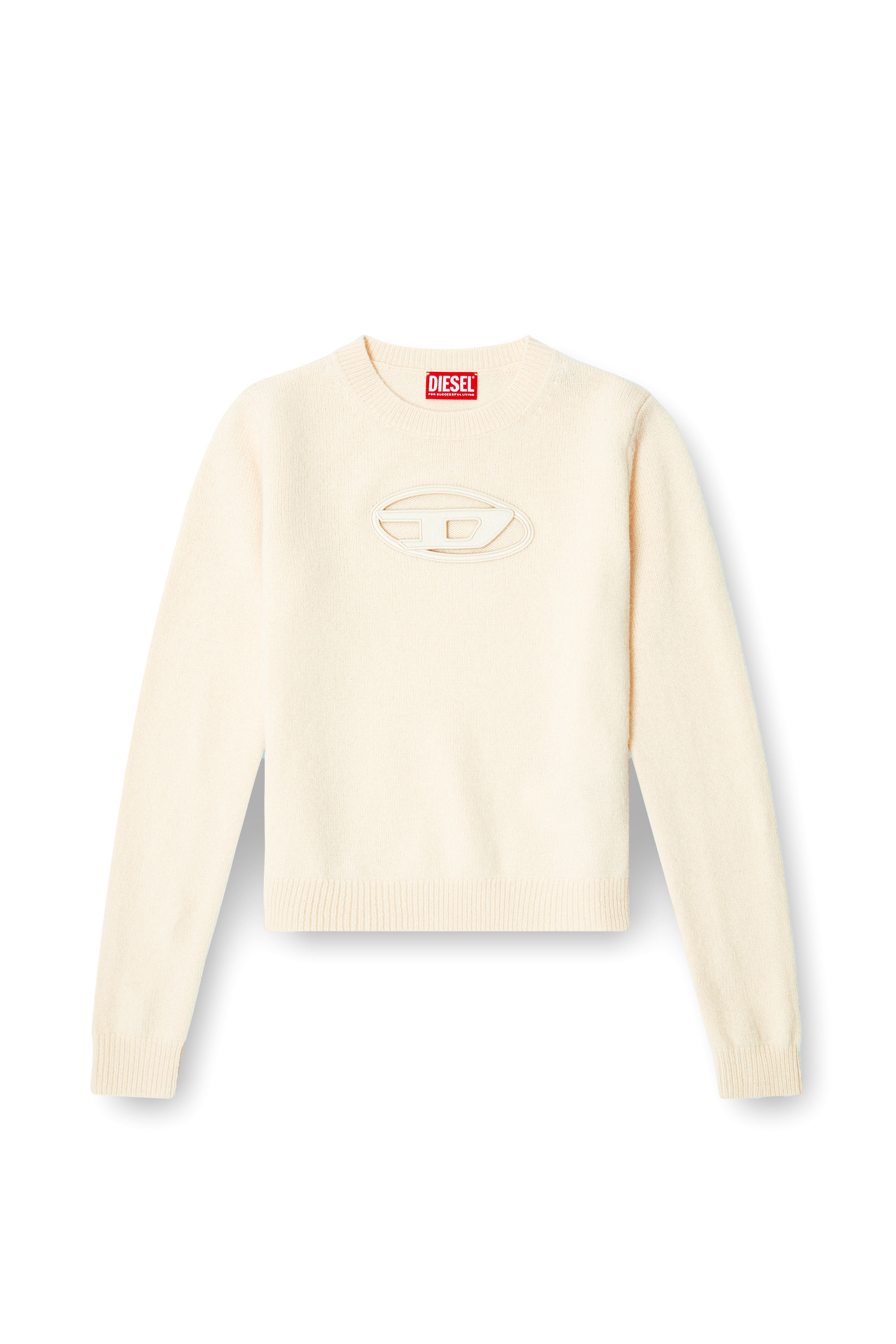 Diesel - M-AREESA-SLIM, Woman's Cashmere-blend jumper with cut-out logo in Beige - 3
