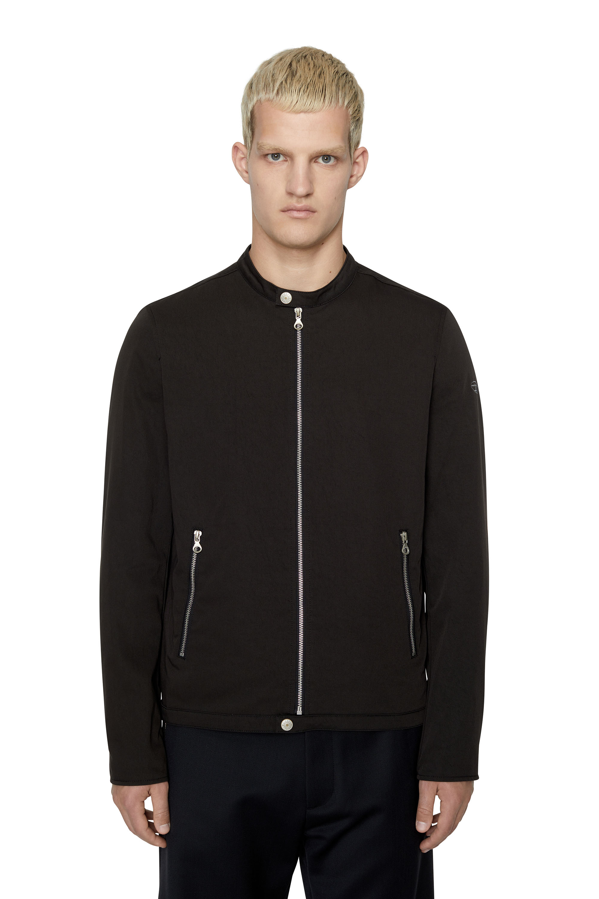 Diesel - J-GLORY-NW, Man's Biker jacket in cotton-touch nylon in Black - 1