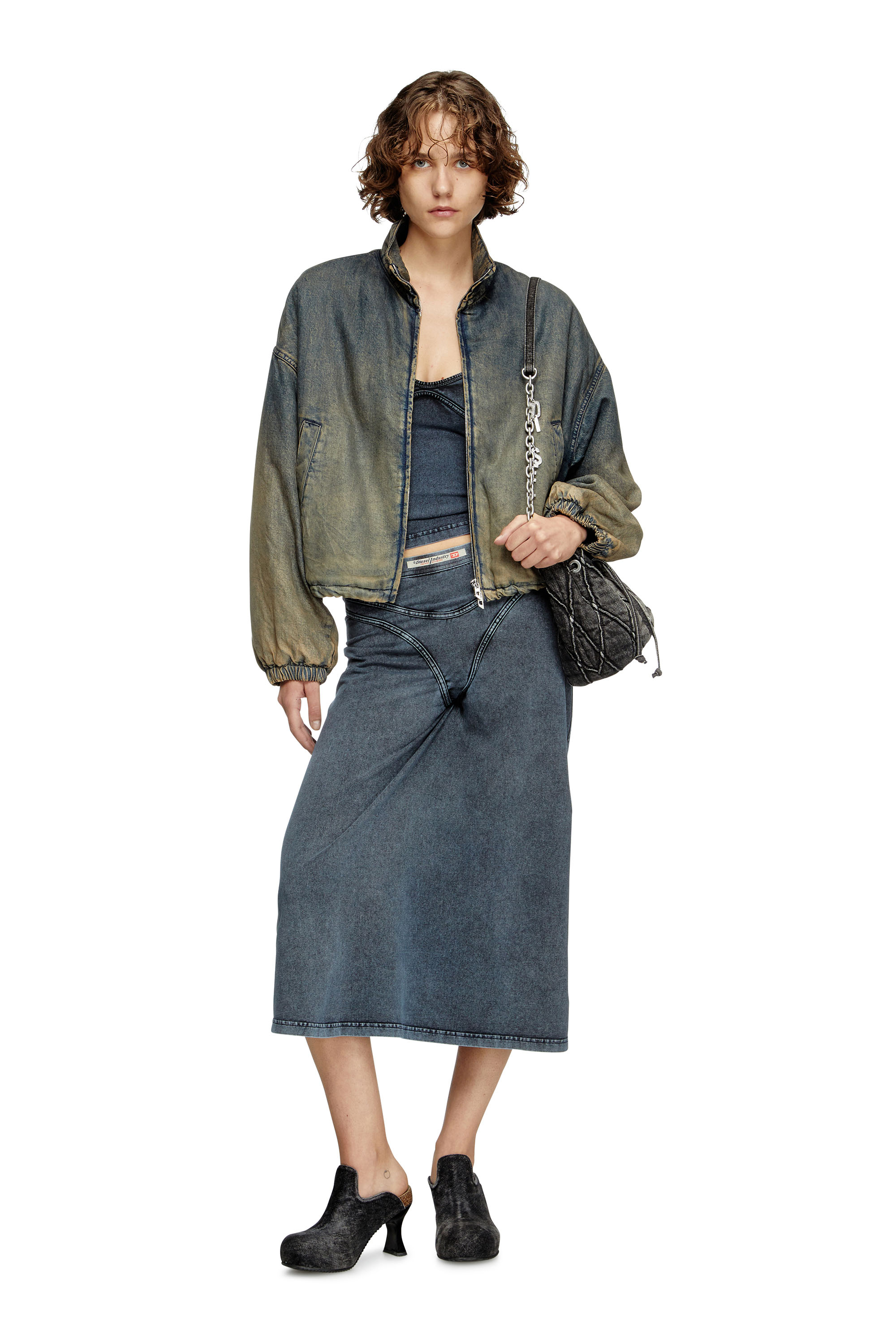 Diesel - O-ALLINE, Woman's Midi skirt in denim-look jersey in Dark Blue - 2