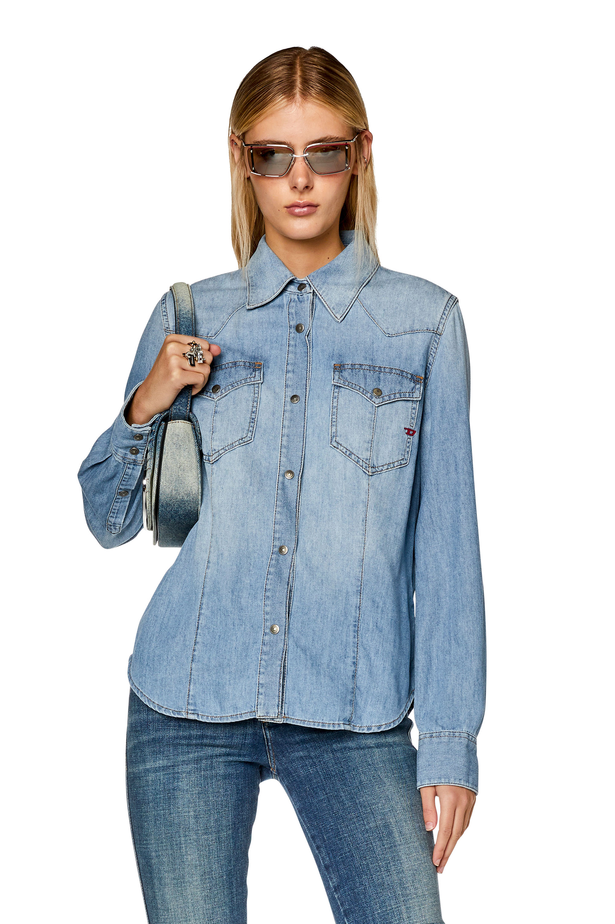 Diesel - DE-WAVES, Woman's Western shirt in denim in Light Blue - 1