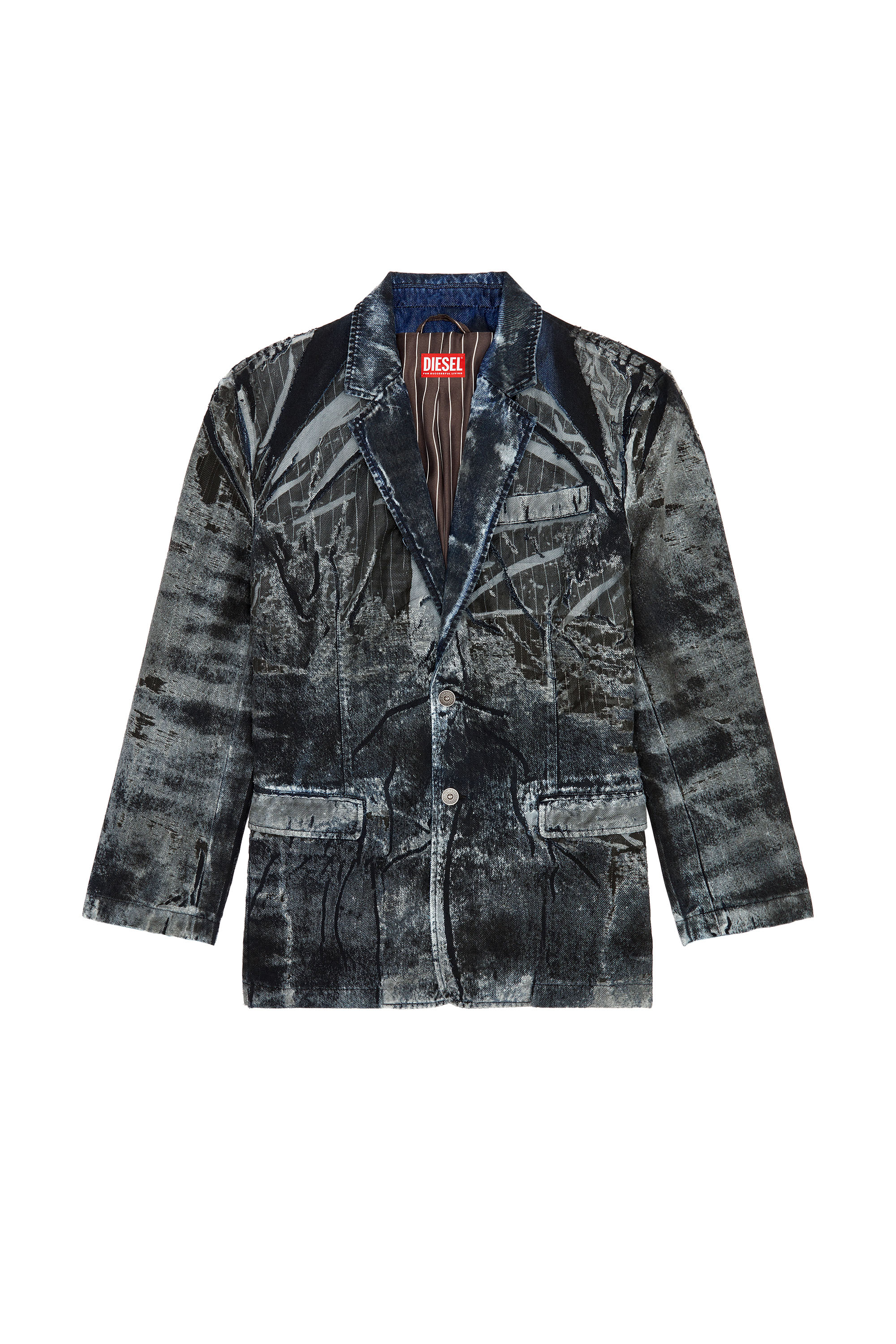 Diesel - D-BLA-DEV-FSE, Unisex's Blazer in pinstriped devoré denim in Black/Blue - 3
