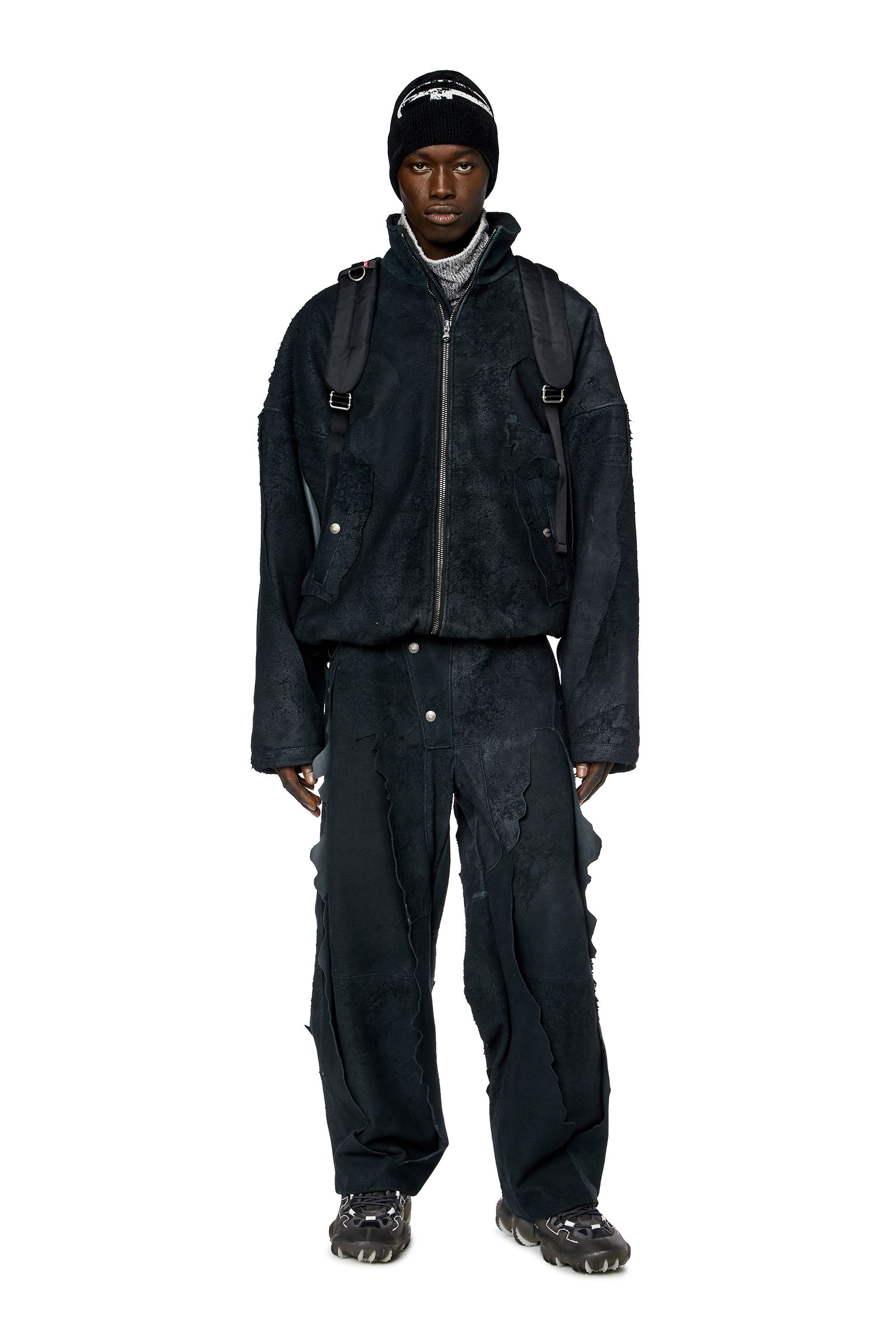 Diesel - L-HESSE, Man's Peel-off effect padded leather jacket in Black - 2