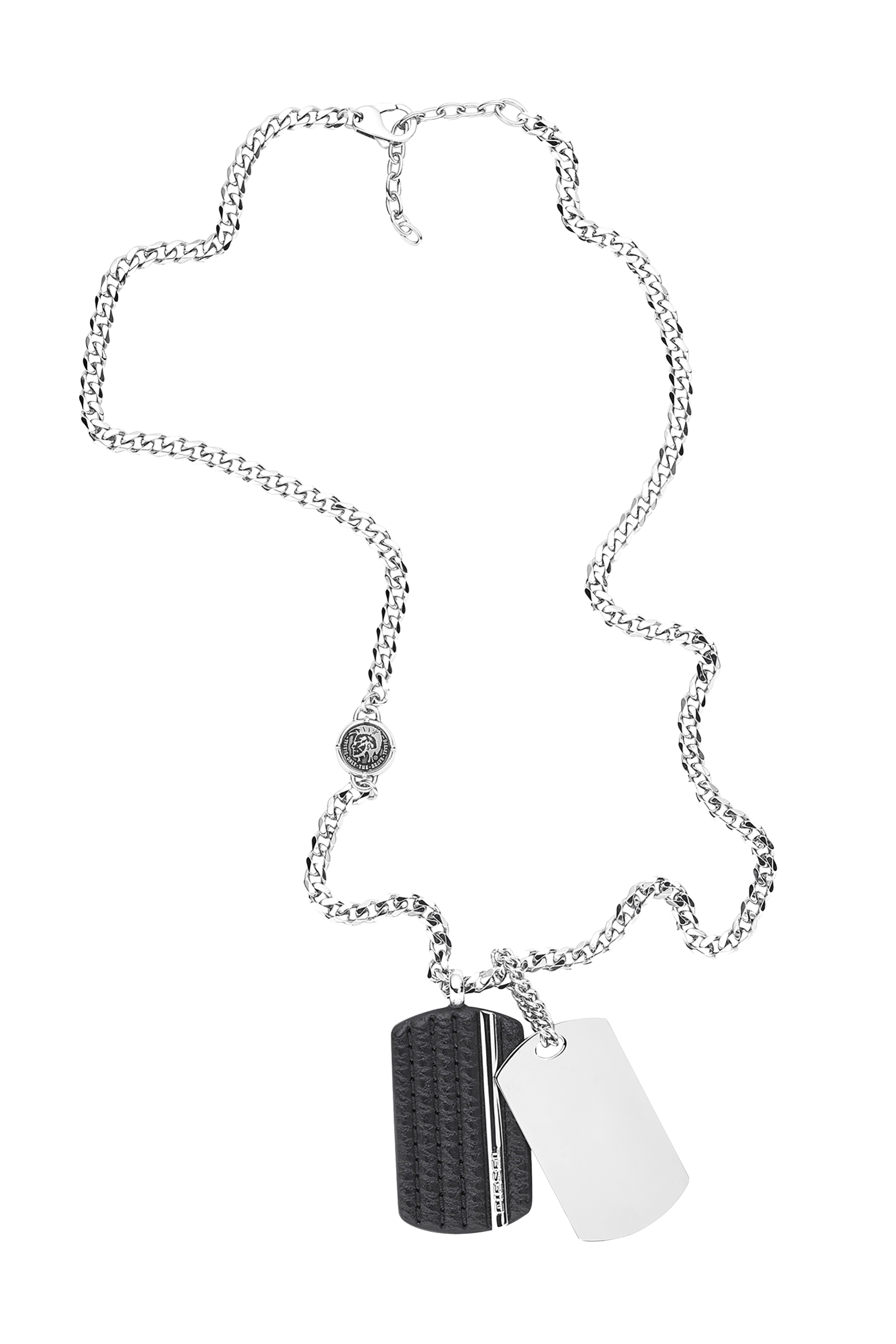 Diesel - DX1040, Man's Necklace with leather and steel tags in Silver - 2