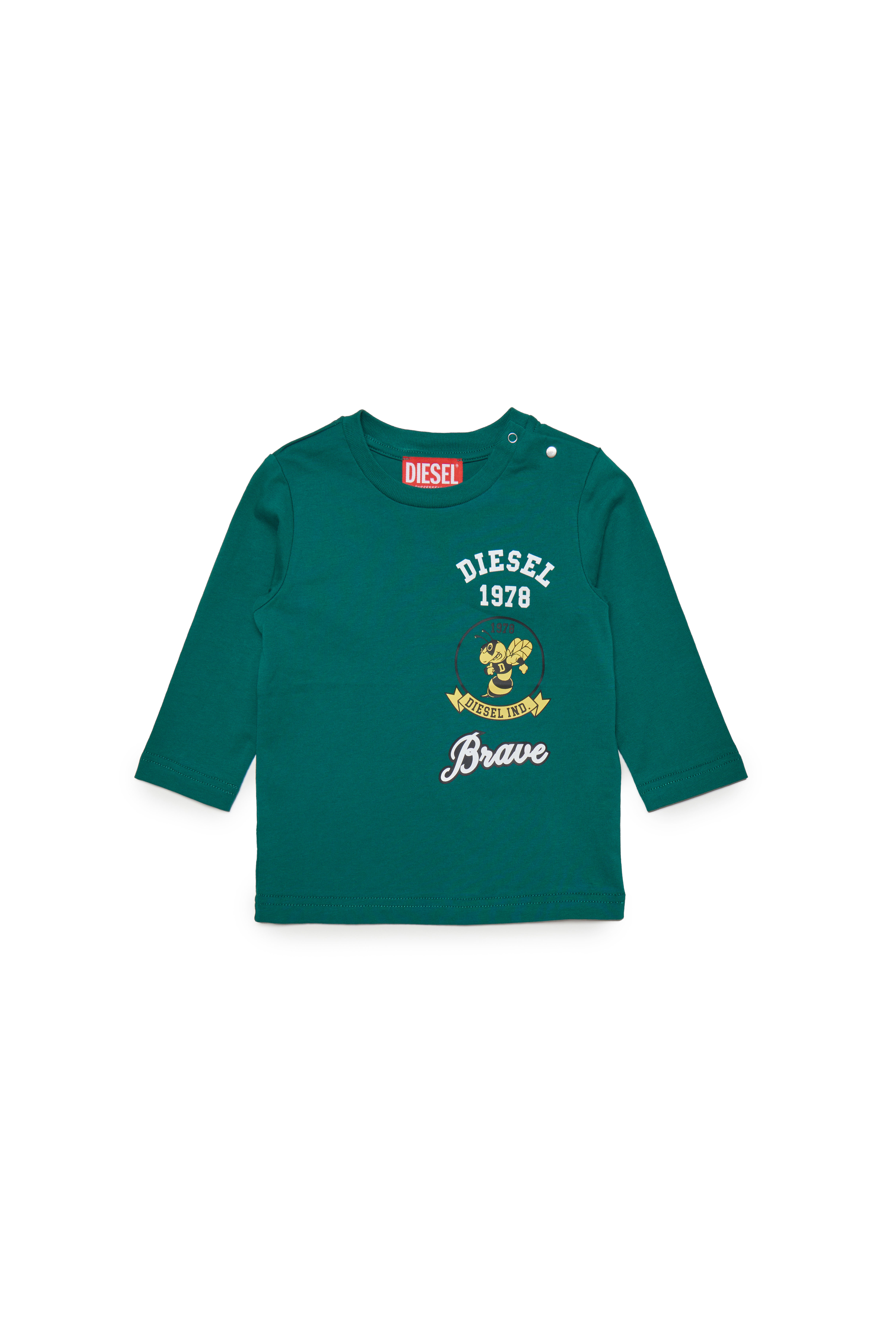 Diesel - TVERB, Man's Long-sleeve T-shirt with bee graphic in Green - 1
