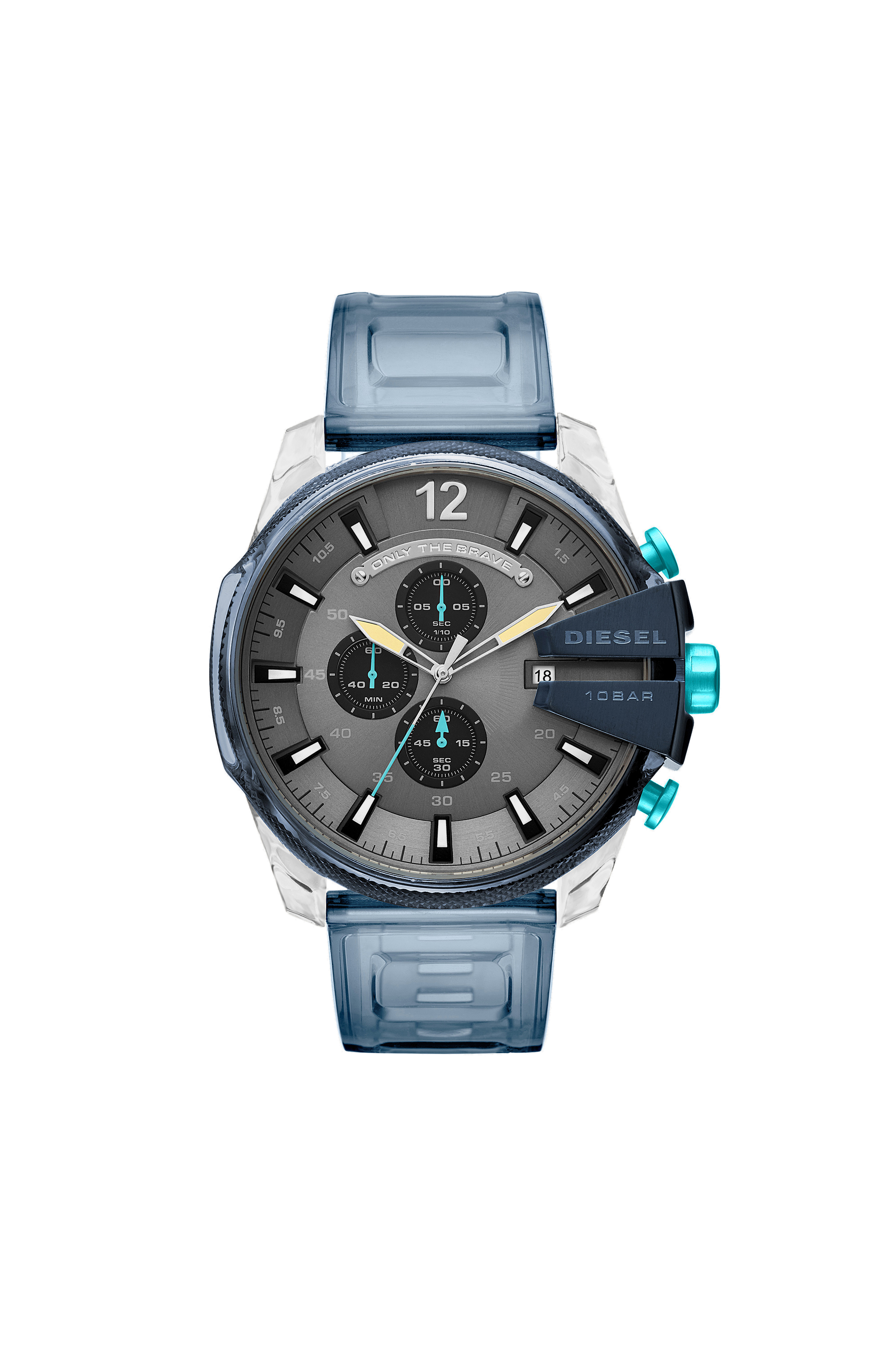 Diesel - DZ4487, Man's Mega Chief chronograph watch in blue silicone in Light Blue - 1