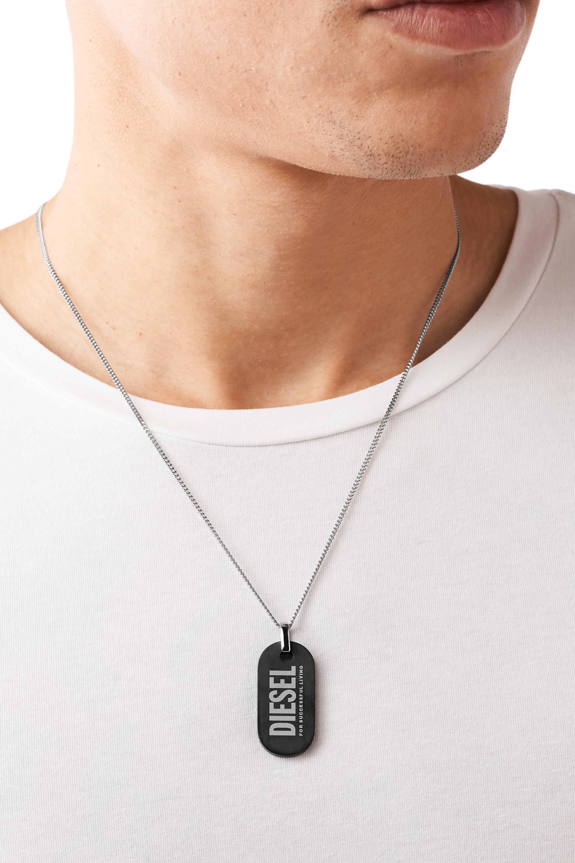 Diesel - DX1349, Man's Black stainless steel dog tag necklace in Black - 3