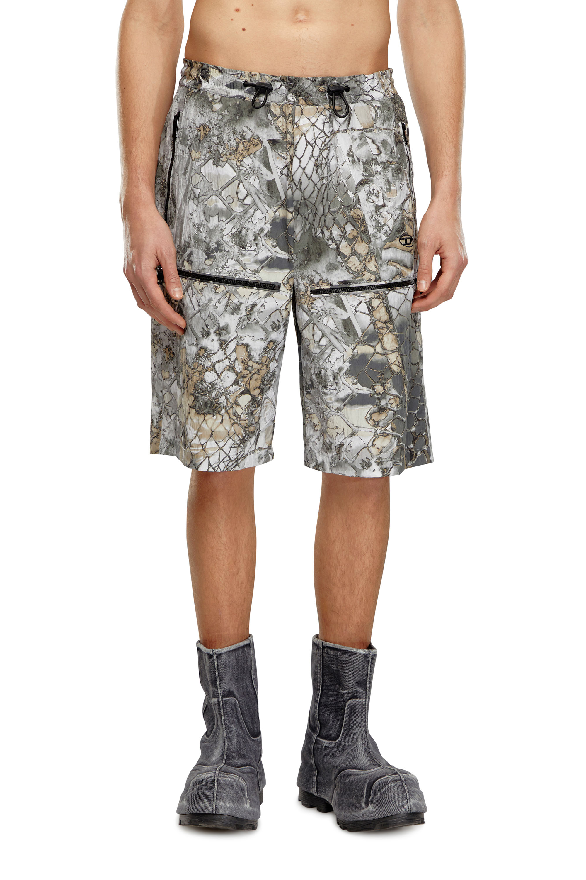 Diesel - P-MCKELL-SHORT-A, Man's Nylon cargo shorts with abstract print in Grey - 1