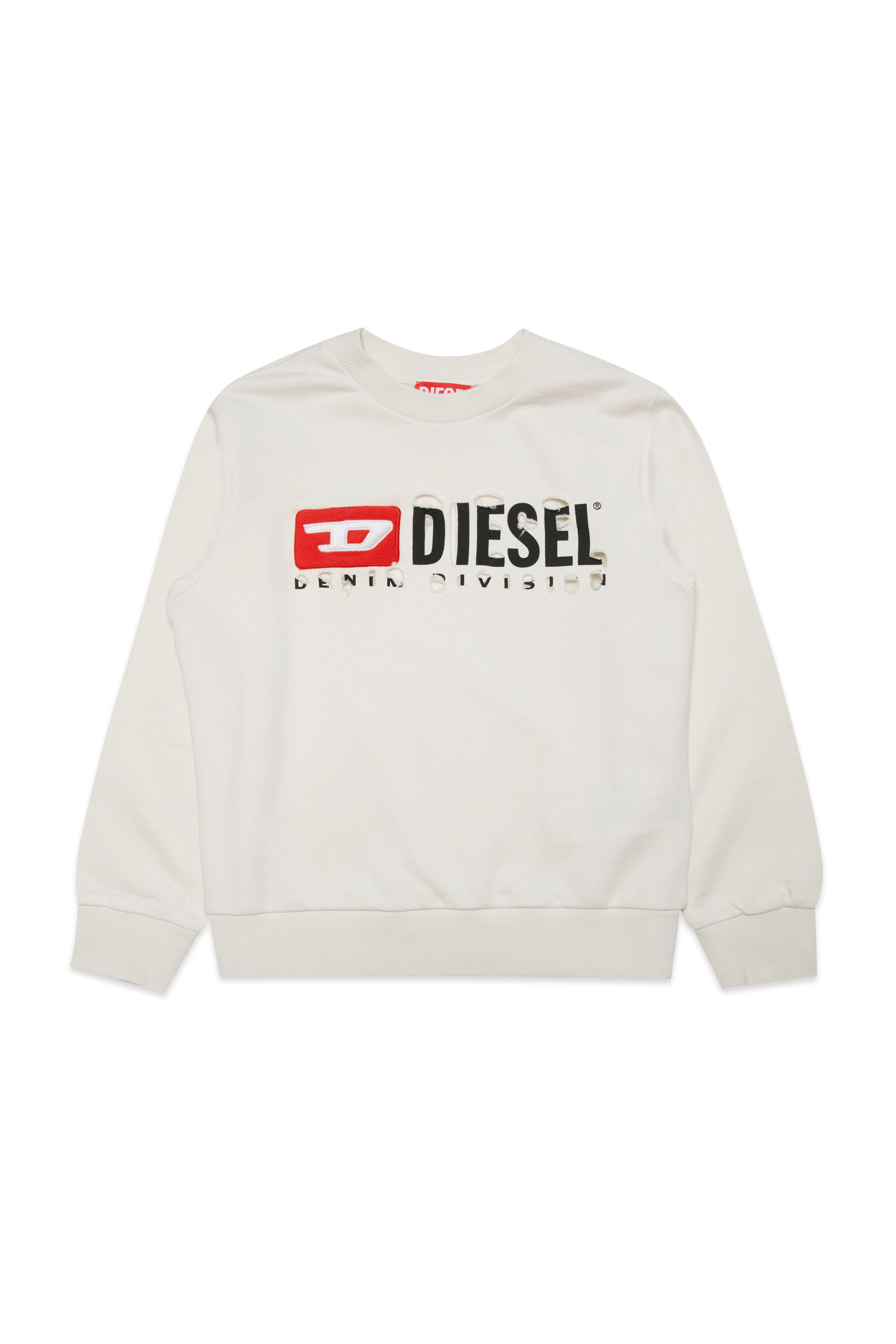 Diesel - SMACSDIVSTROYED, Man's Sweatshirt with destroyed logo in White - 1
