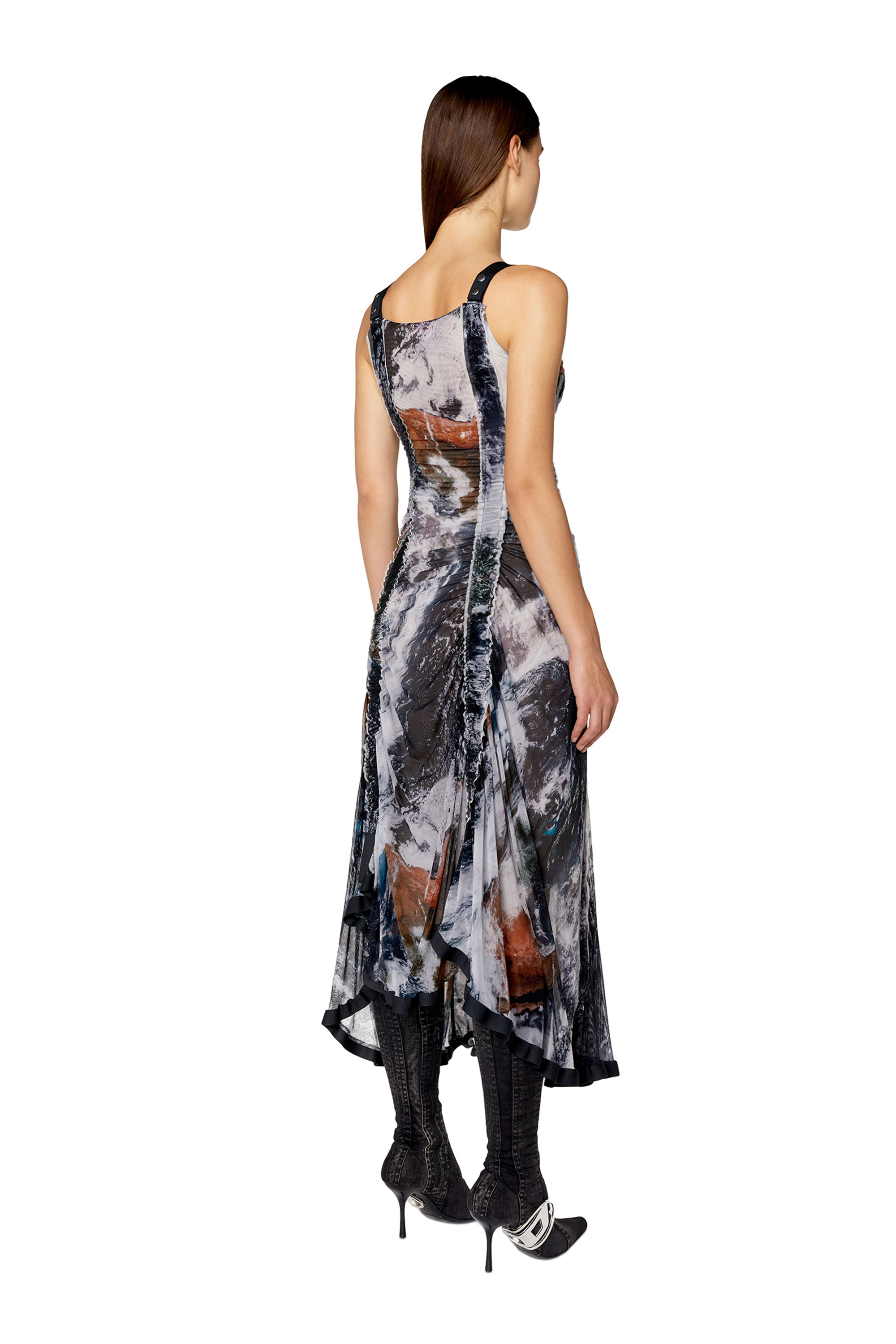 Diesel - D-TYLER, Woman's Draped dress with Planet print in Black/Grey - 3
