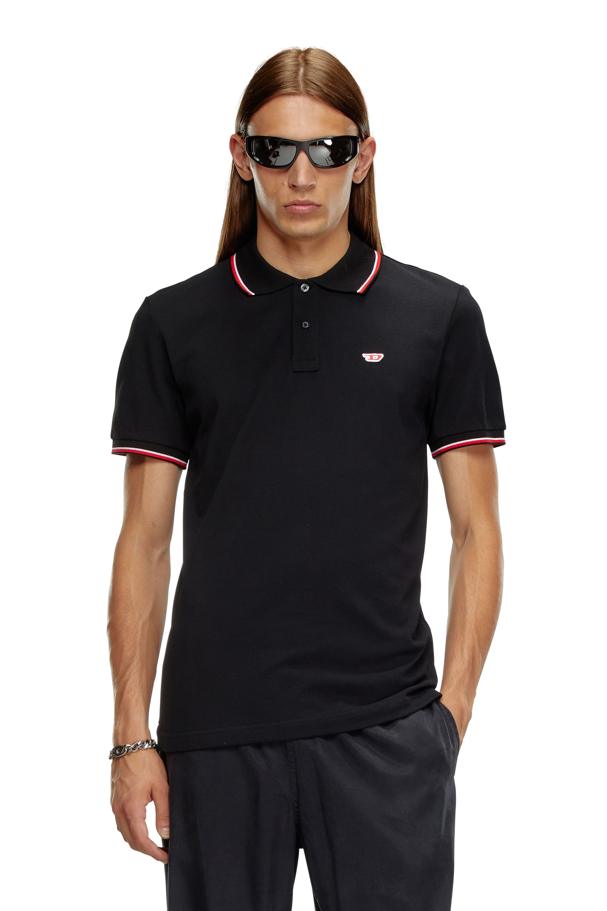 Diesel - T-SMITH-D, Man's Polo shirt with striped trims in Black - 1