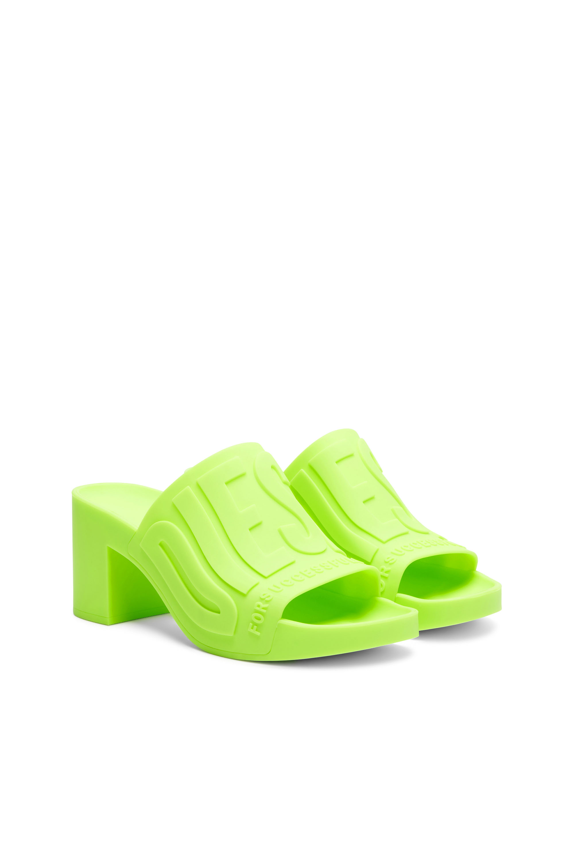 Diesel - SA-PAMELA H, Woman's Sa-Pamela H - Heeled neon rubber pool slides in Green Fluo - 2