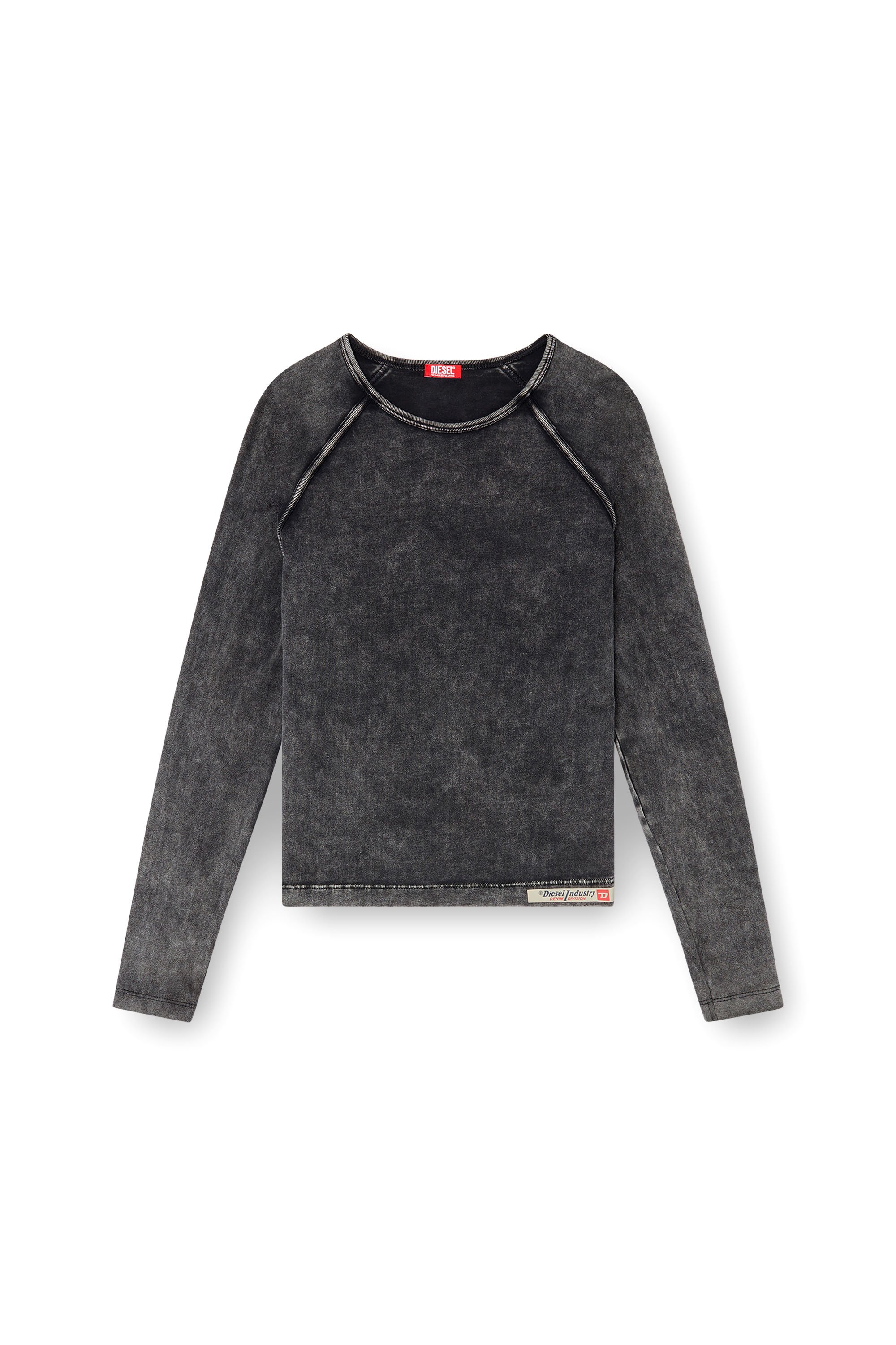 Diesel - ANNA-DNM, Woman's Long-sleeve T-shirt in denim-effect jersey in Black - 4