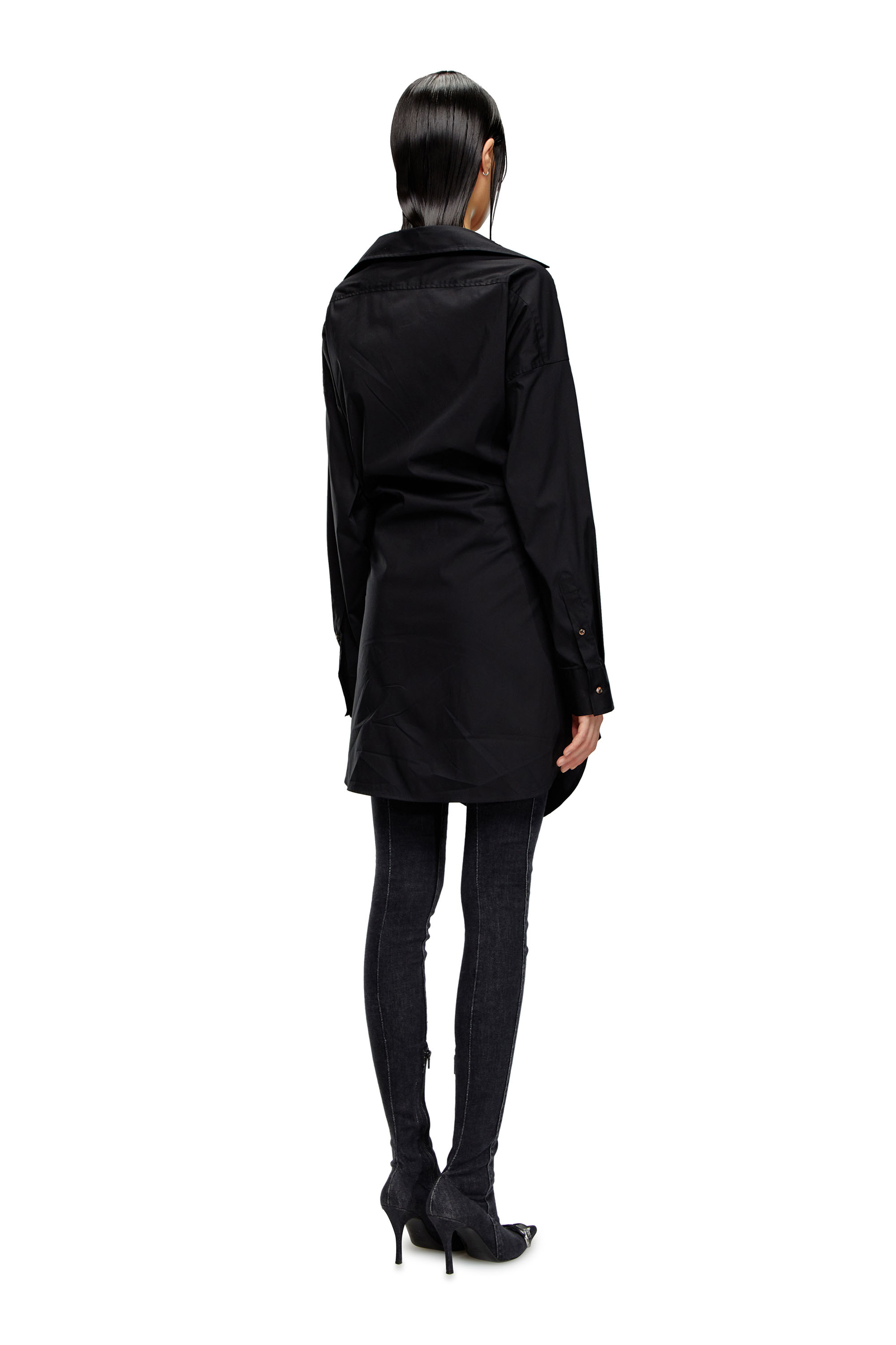 Diesel - D-SIZEN-N1, Woman's Short shirt dress in stretch poplin in Black - 3