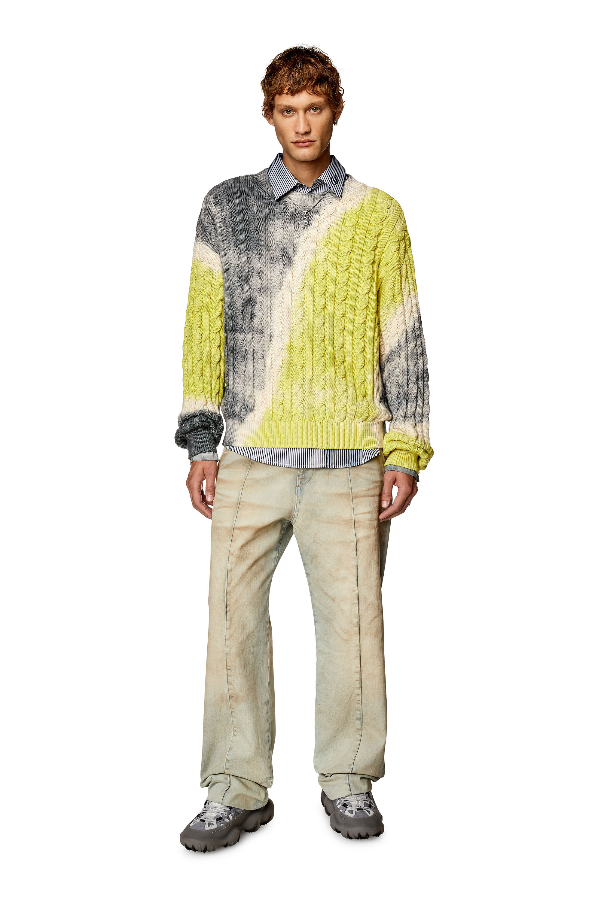 Diesel - K-JANCI, Man's Tie-dye jumper in cable-knit cotton in Grey/Green - 2