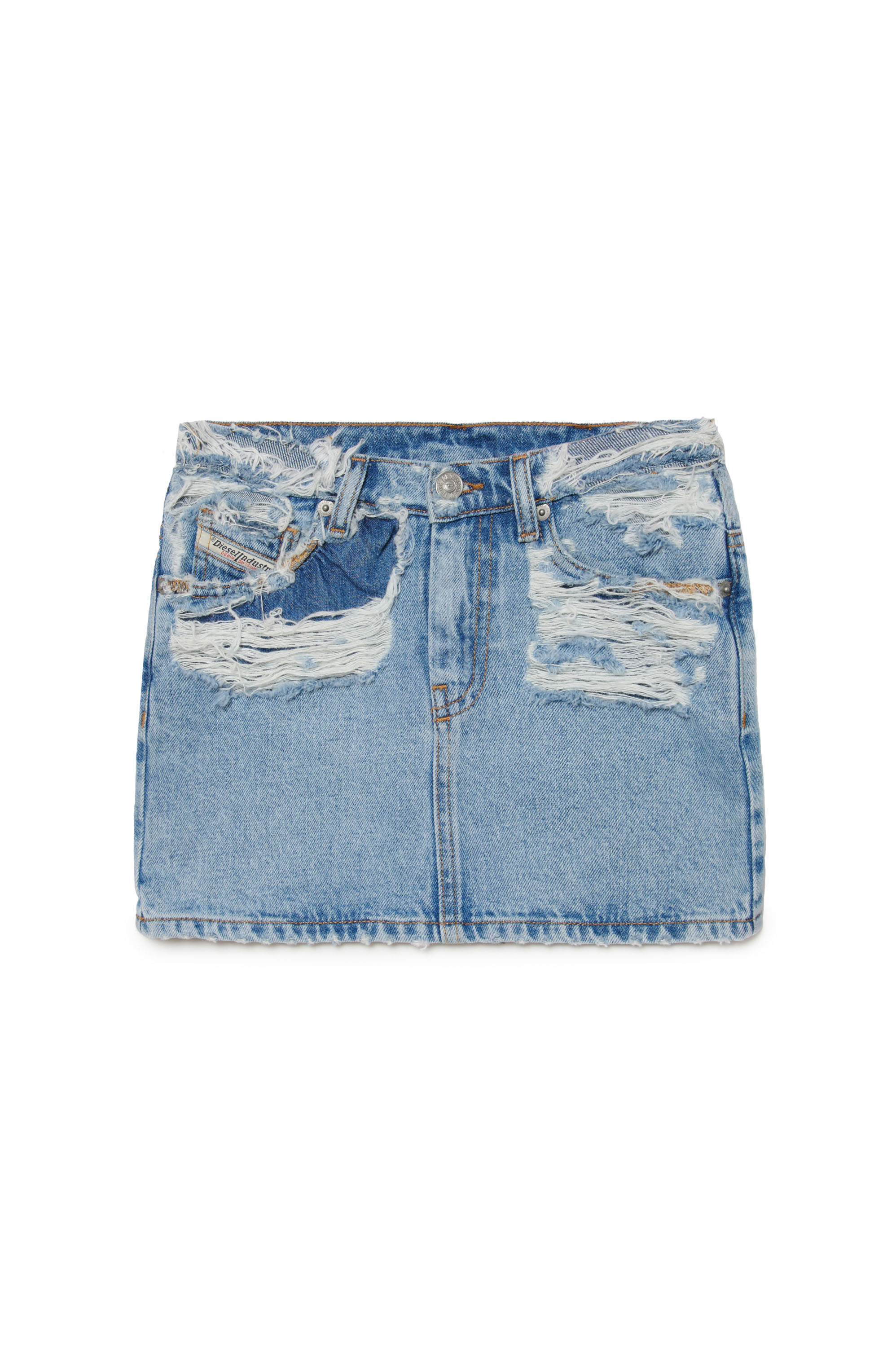 Diesel - GERON-S3-J, Woman's Short skirt in destroyed denim in Light Blue - 1