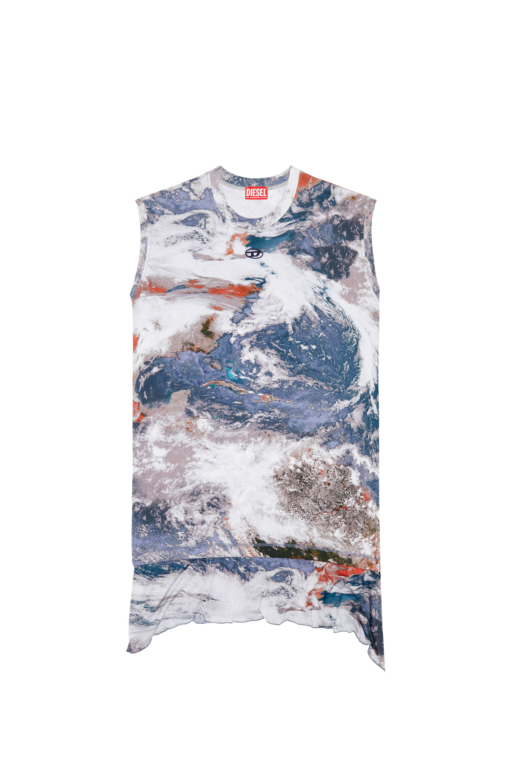 Diesel - D-ROLLETTY-NW-L1, Woman's Printed T-shirt dress with jersey hem in Blue/White - 2