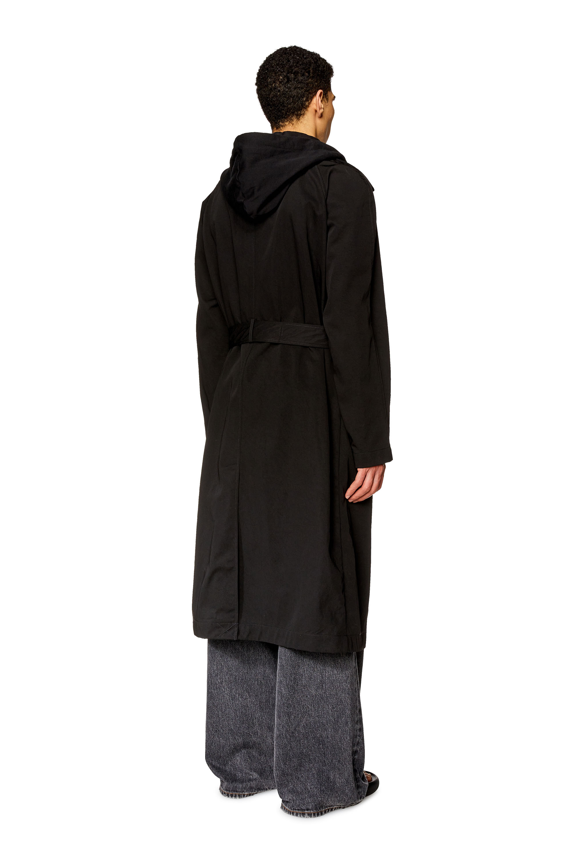 Diesel - J-MATTHEW, Man's Trench in nylon twill with hood in Black - 4