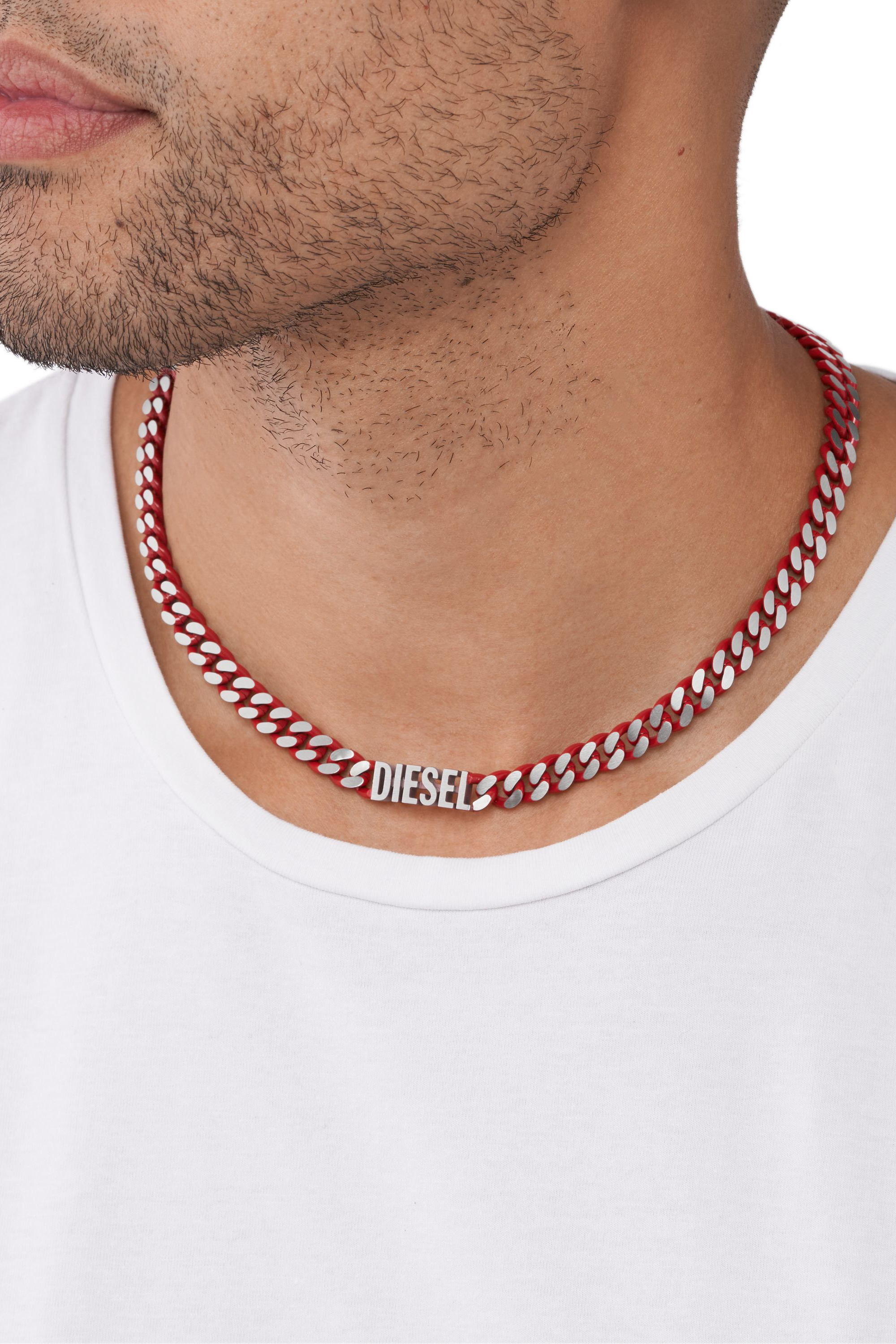 Diesel - DX1416, Unisex's Red Stainless Steel Choker Necklace in Red/Grey - 4