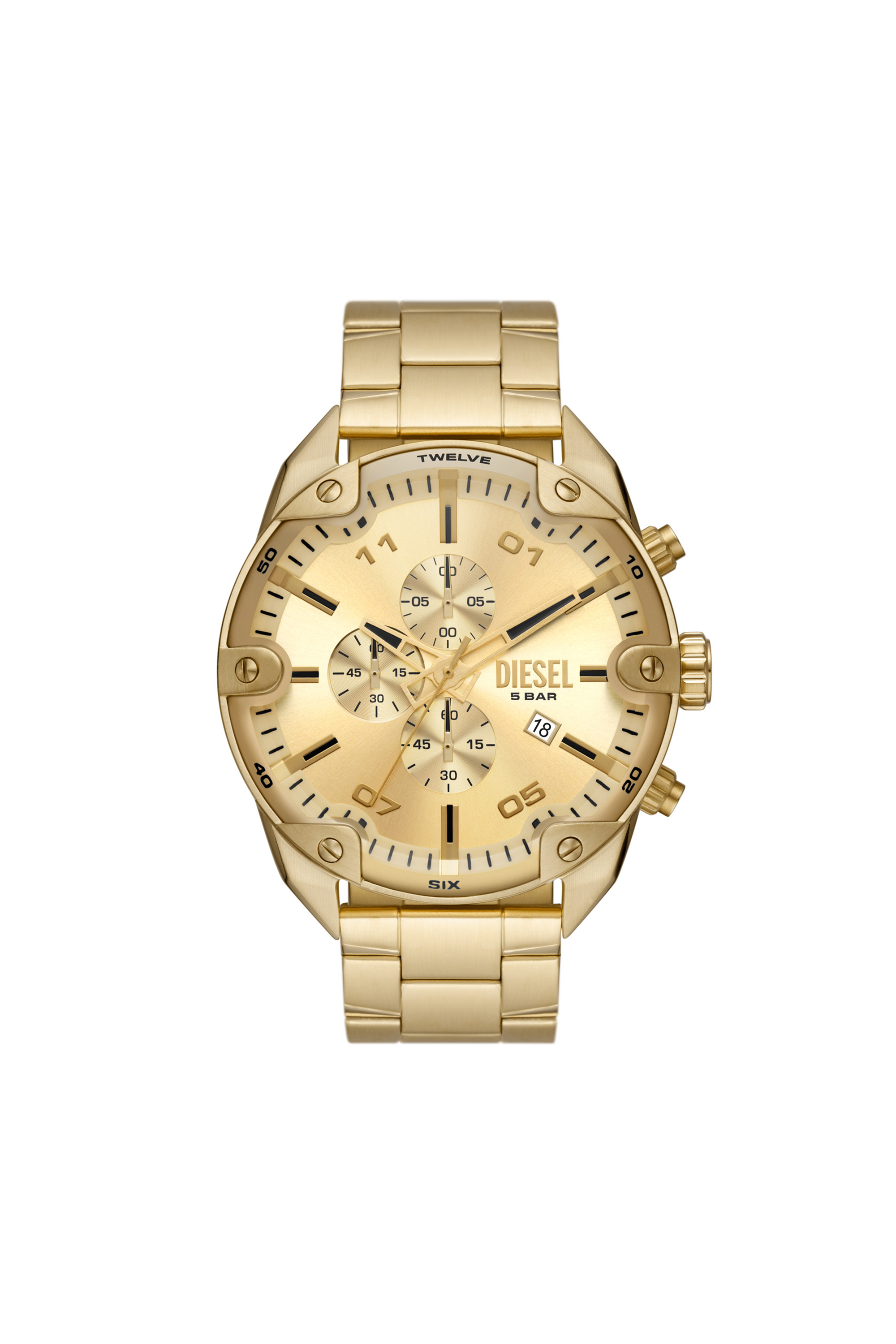 Diesel - DZ4608, Man's Spiked Chronograph Gold-Tone Stainless Steel Watch in Gold - 1