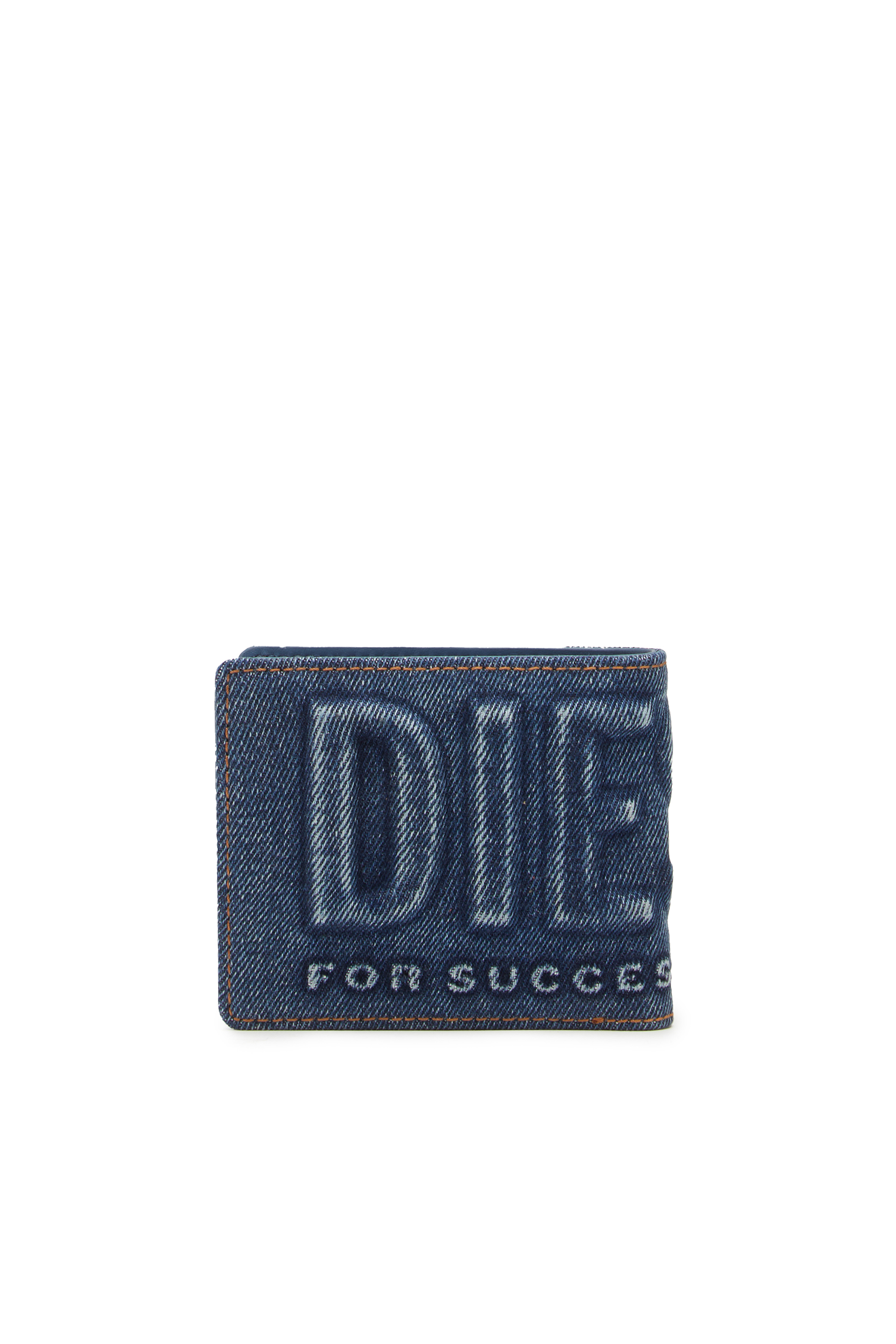 Diesel - BI-FOLD COIN S, Man's Bi-fold wallet in logo-embossed denim in Blue - 2