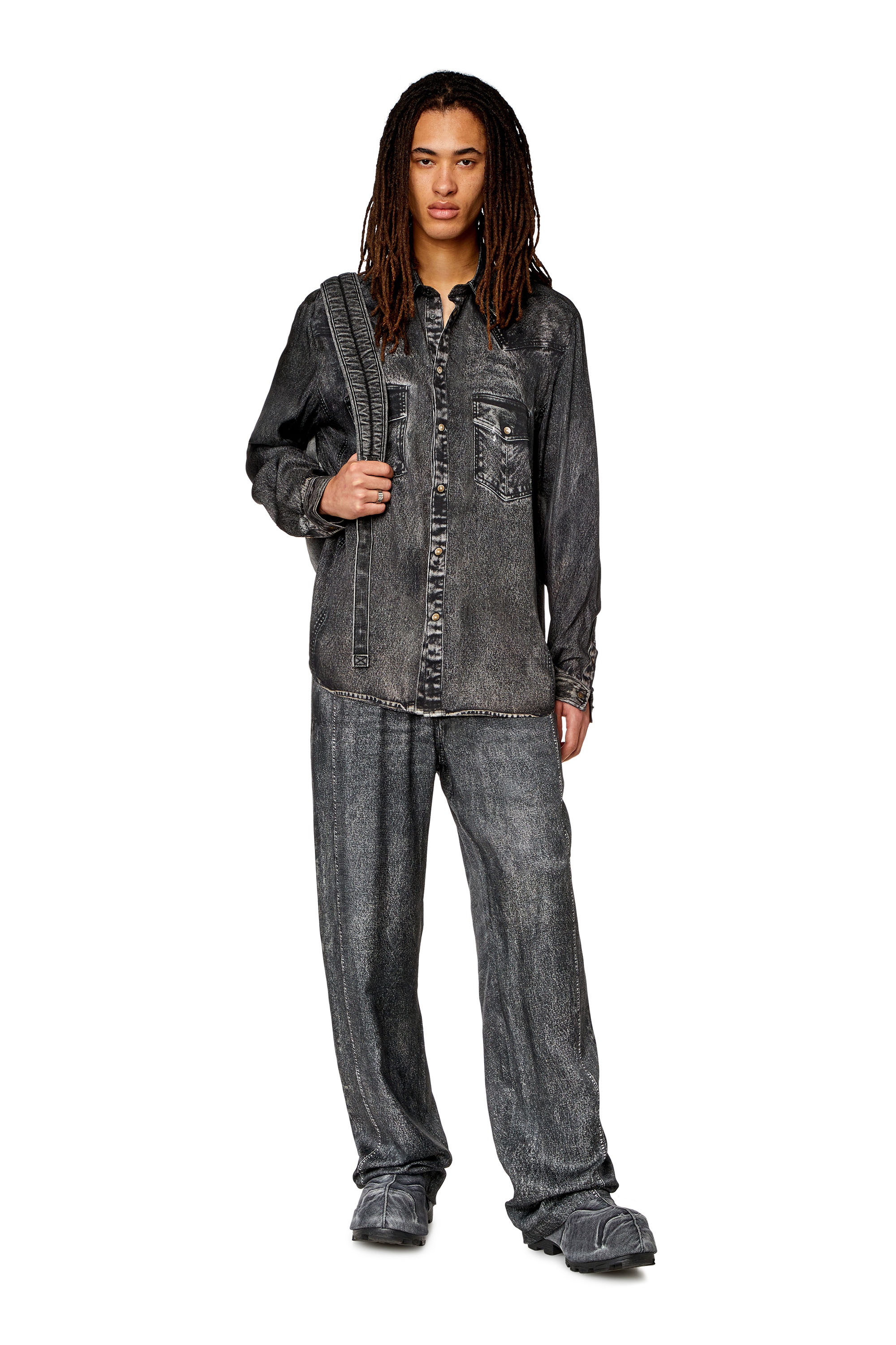 Diesel - P-ALSTON, Man's Track pants with denim print in Black - 2