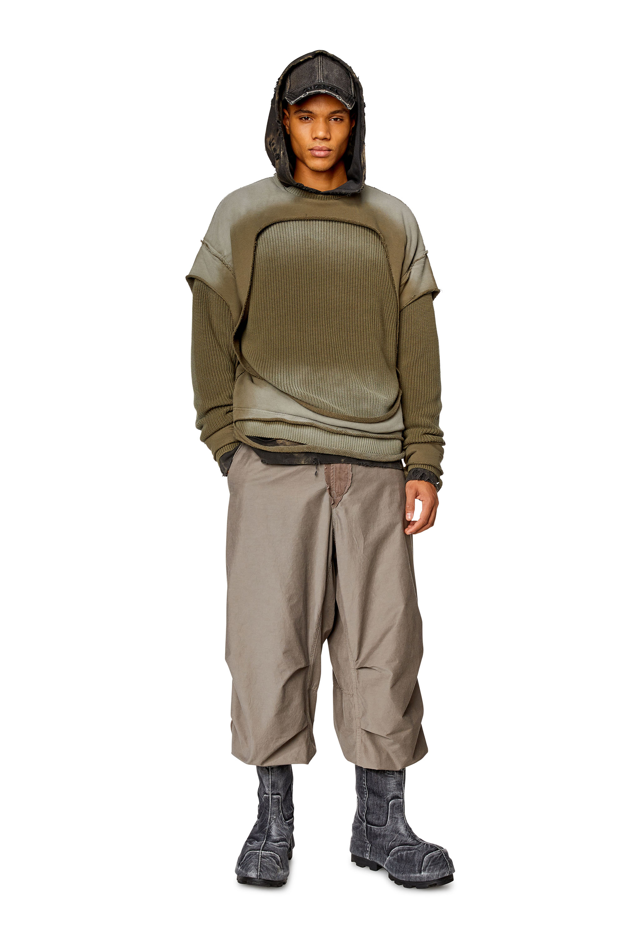 Diesel - K-OSBERT, Man's Jumper with destroyed peel-off effect in Military Green - 2