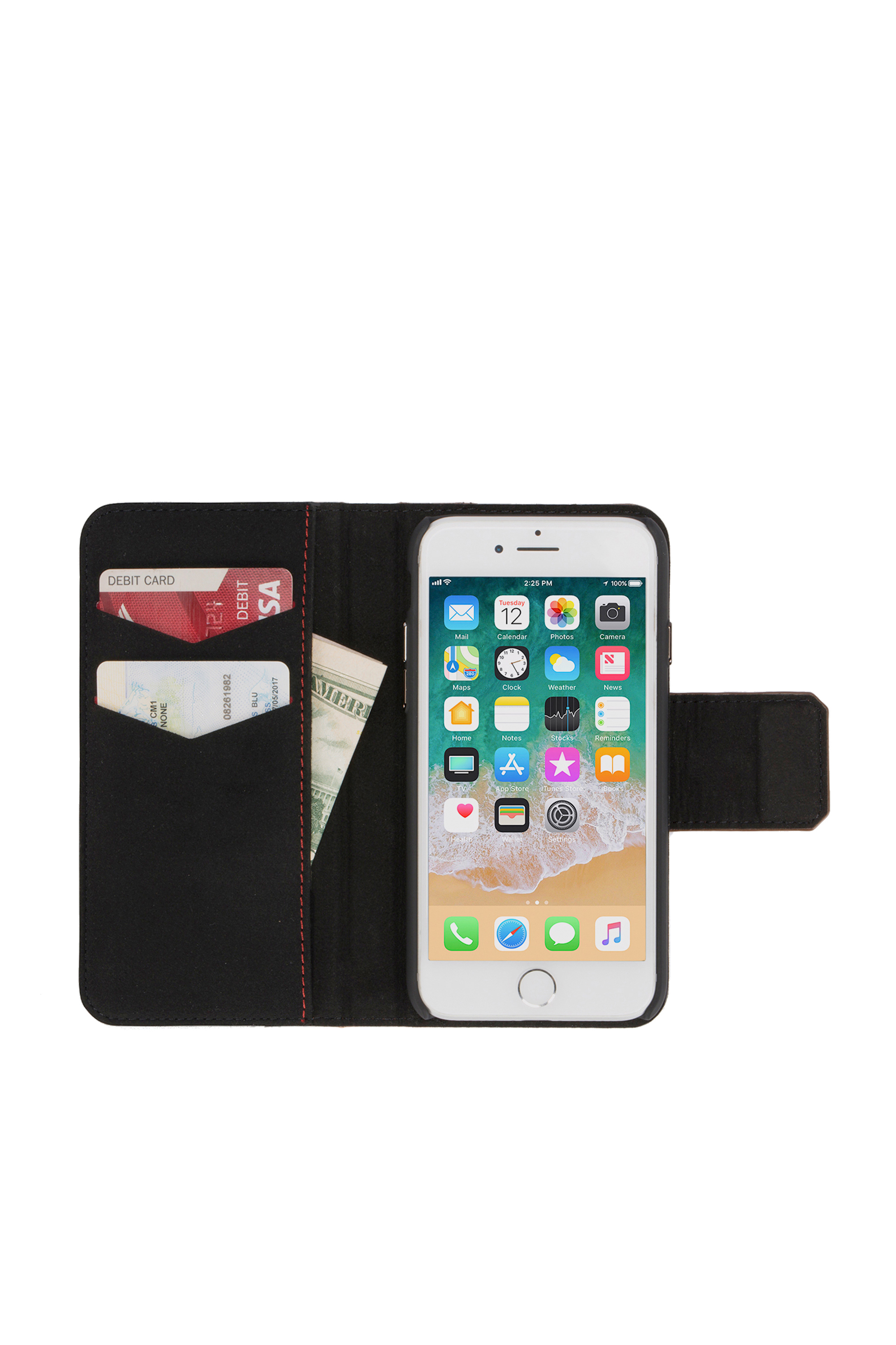 Diesel - BLACK LINED LEATHER IPHONE 8/7 FOLIO, Unisex's Black lined leather folio, iPhone 8/7 in Black - 4