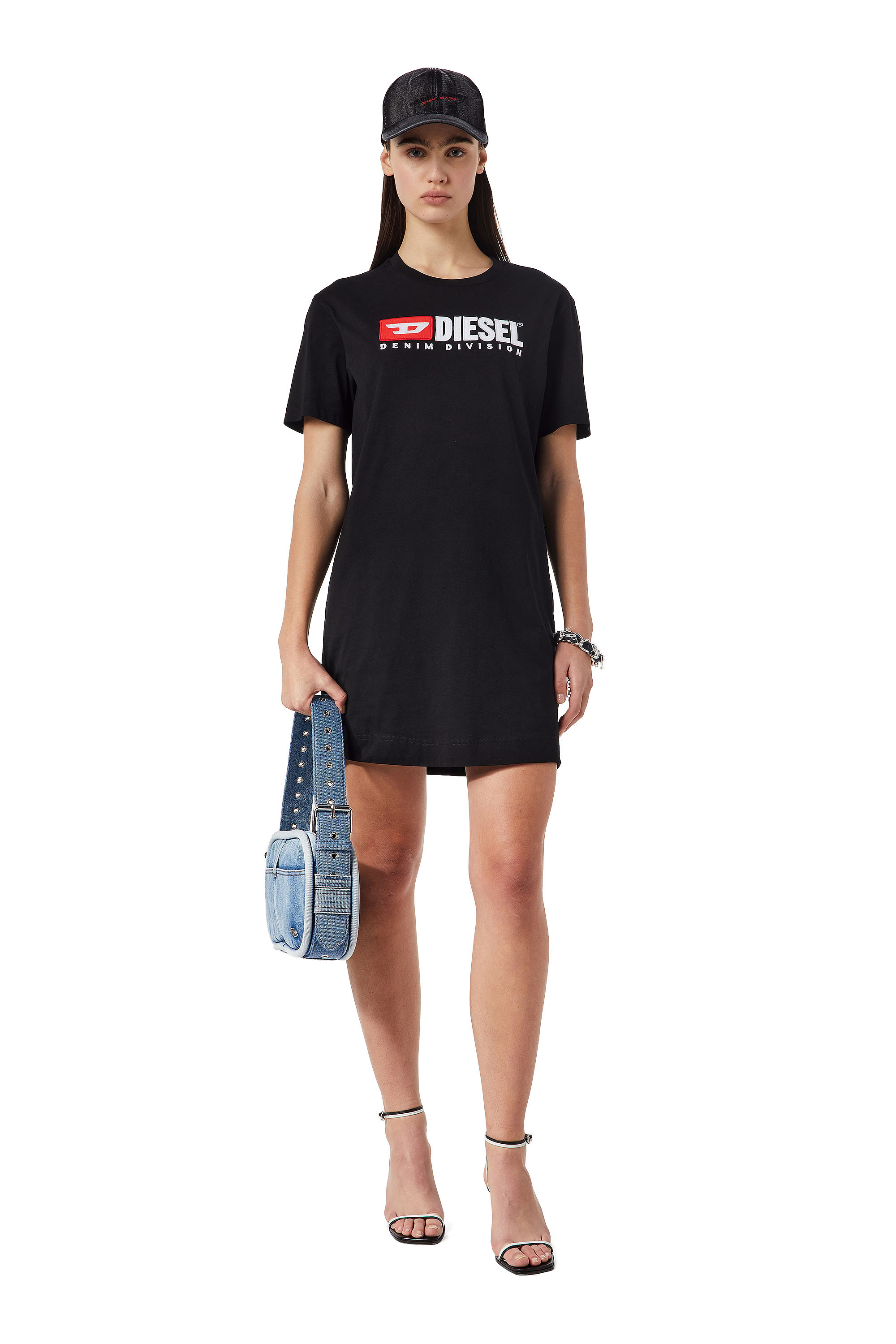 Diesel - D-EGOR-DIV, Woman's T-shirt dress with logo in Black - 1