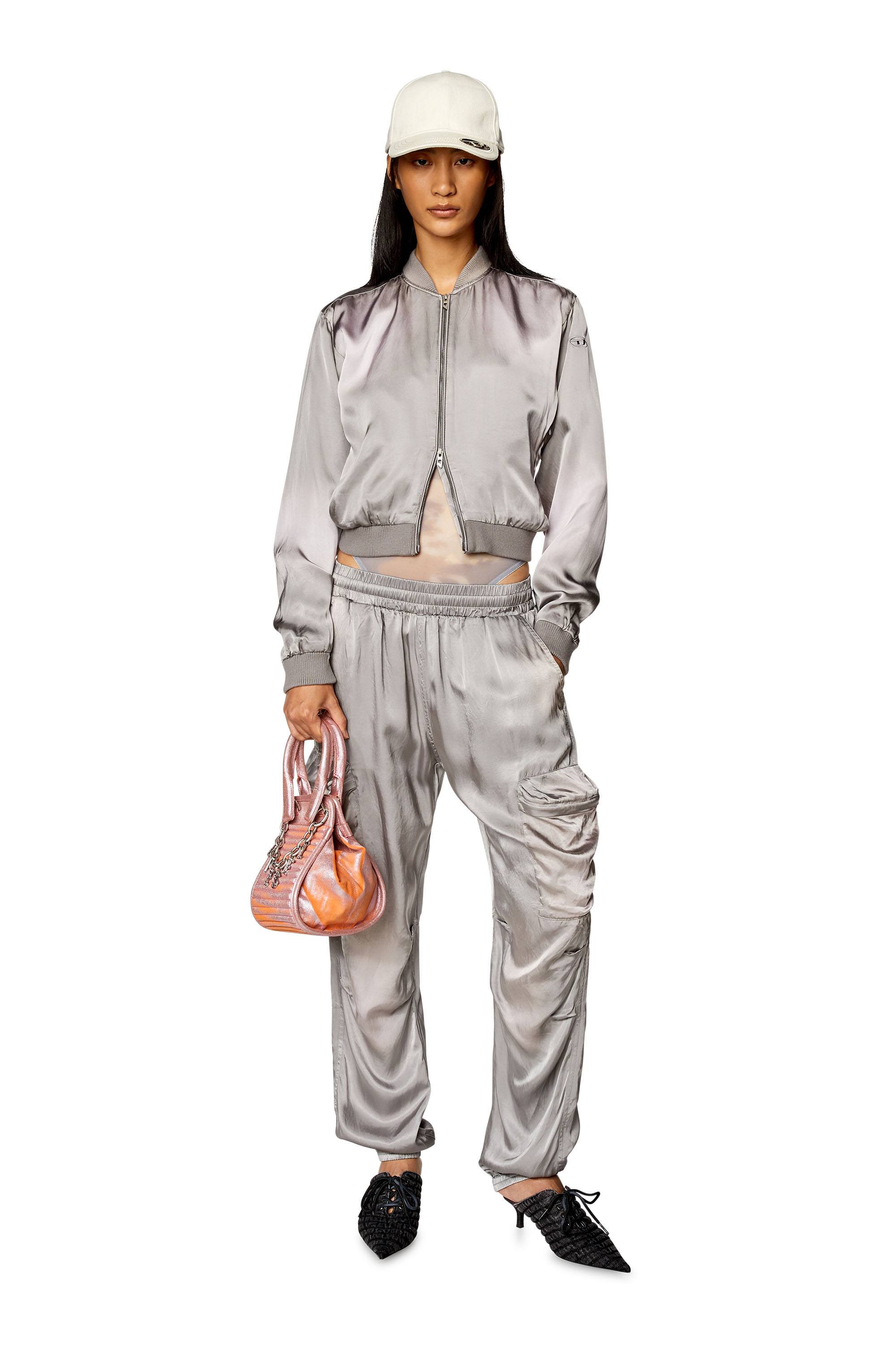 Diesel - P-MIROW-N1, Woman's Cargo pants in treated satin in Grey - 2