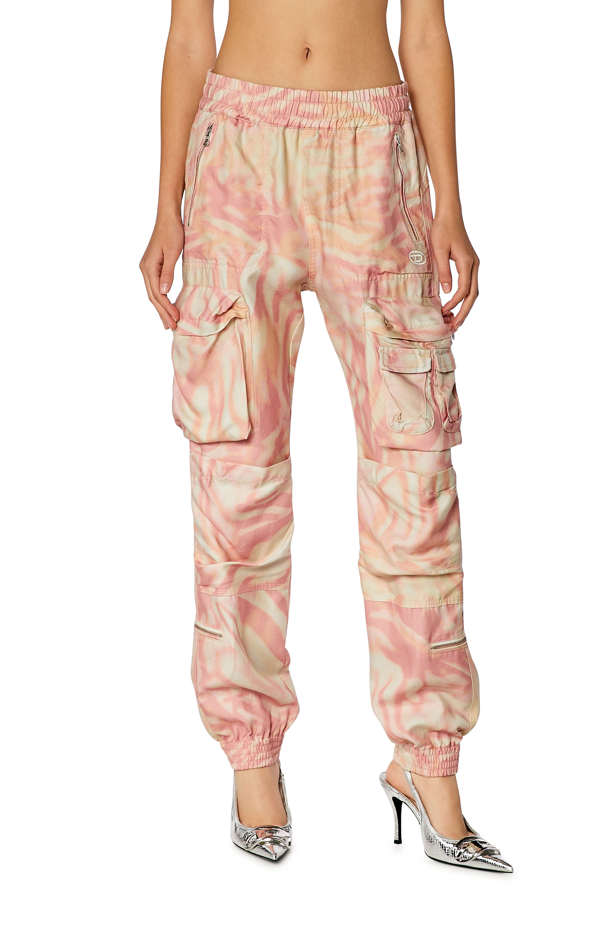 Diesel - P-MIROW, Woman's Cargo pants in zebra-camo twill in Pink/White - 1