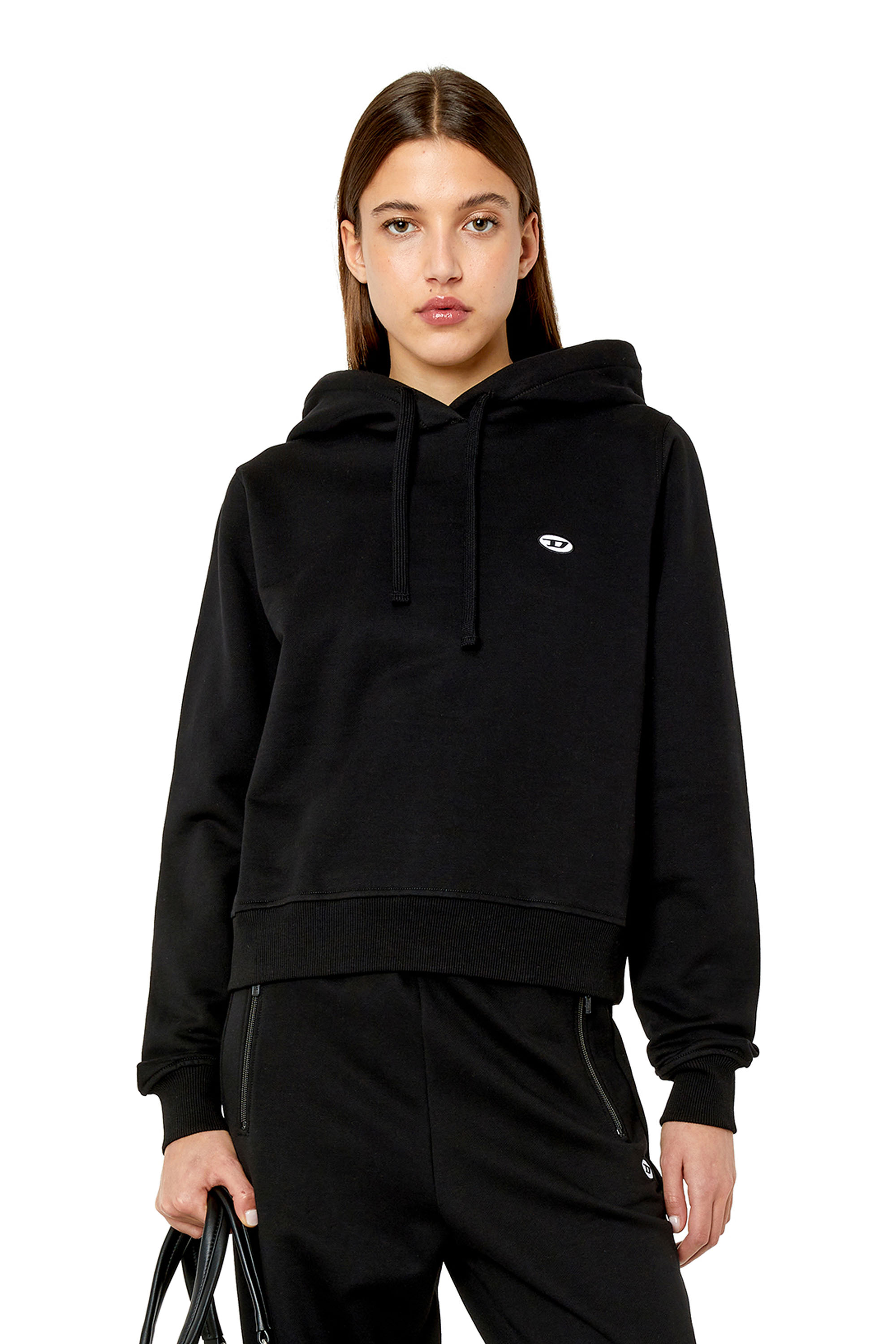 Diesel - F-REGGY-HOOD-DOVAL-PJ, Woman's Hoodie with oval D patch in Black - 1
