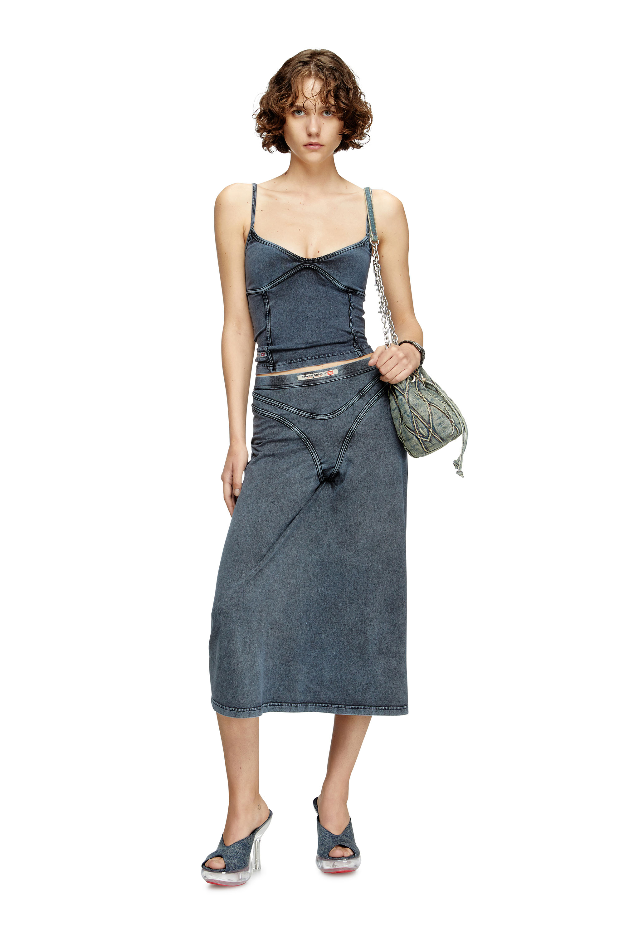 Diesel - T-ONY, Woman's Strappy top in denim-look jersey in Dark Blue - 2