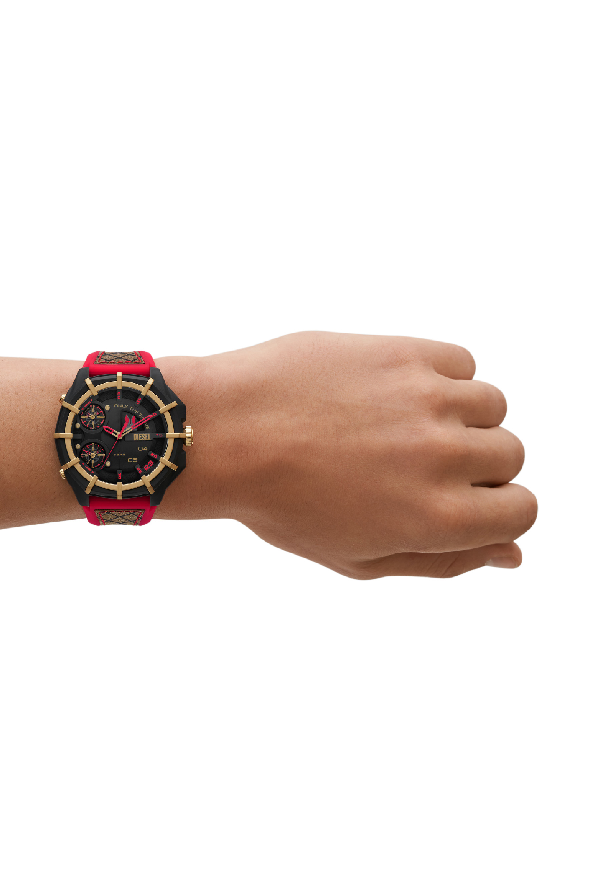Diesel - DZ4618, Man's Framed leather and silicone watch in Black/Red - 4