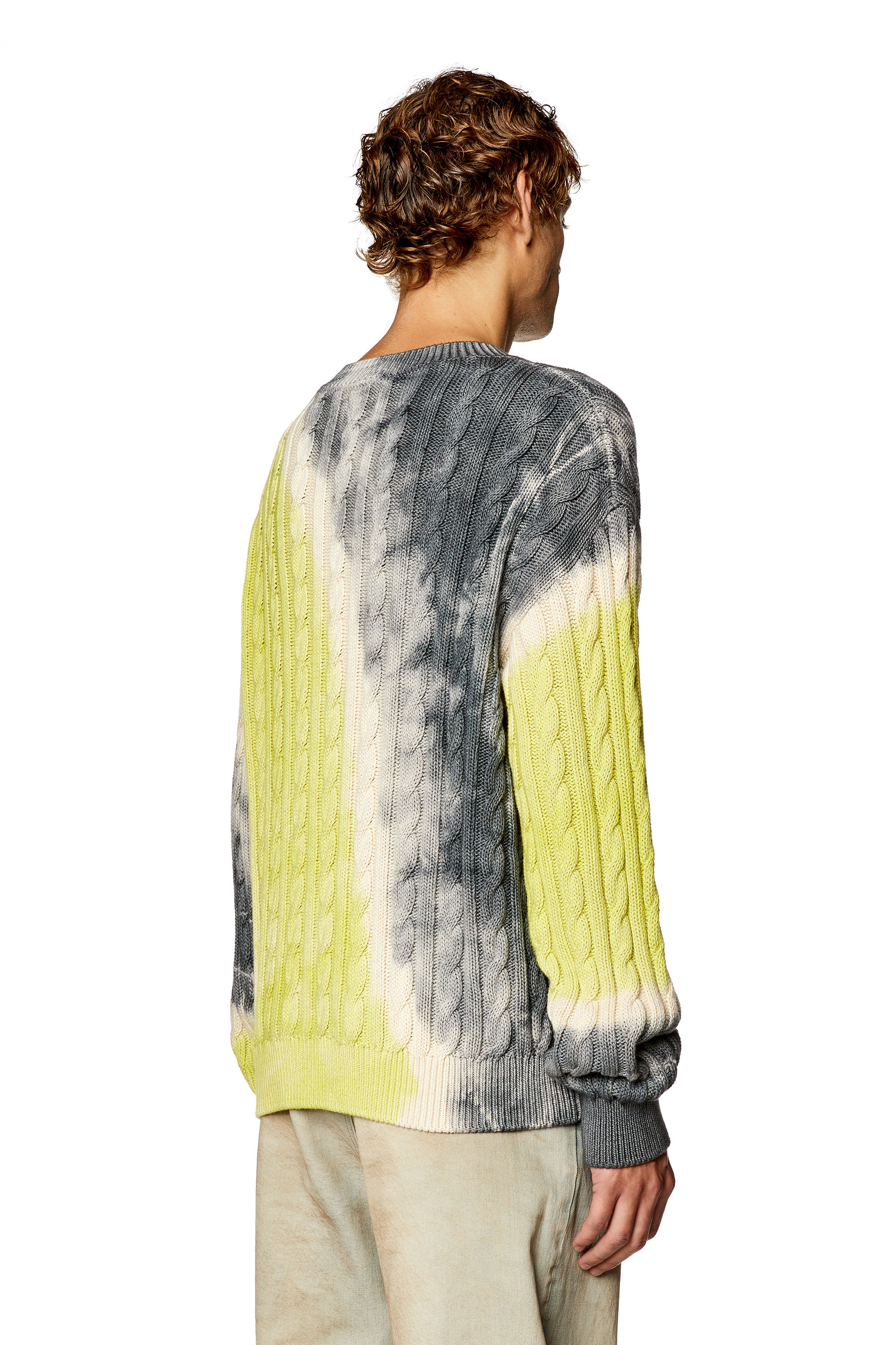 Diesel - K-JANCI, Man's Tie-dye jumper in cable-knit cotton in Grey/Green - 4