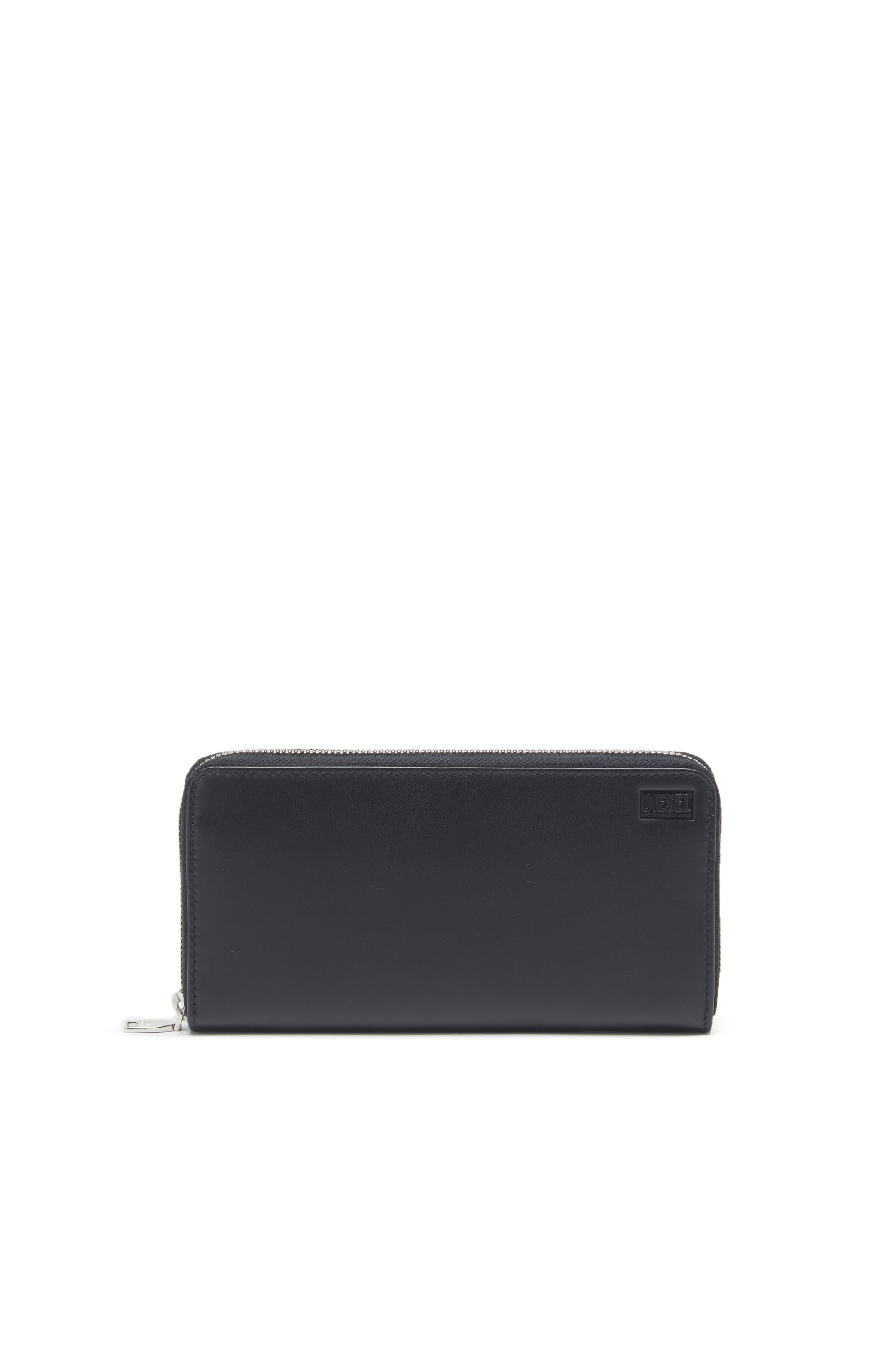 Diesel - CONTINENTAL ZIP L, Man's Long zip wallet in two-tone leather in Black/Orange - 1