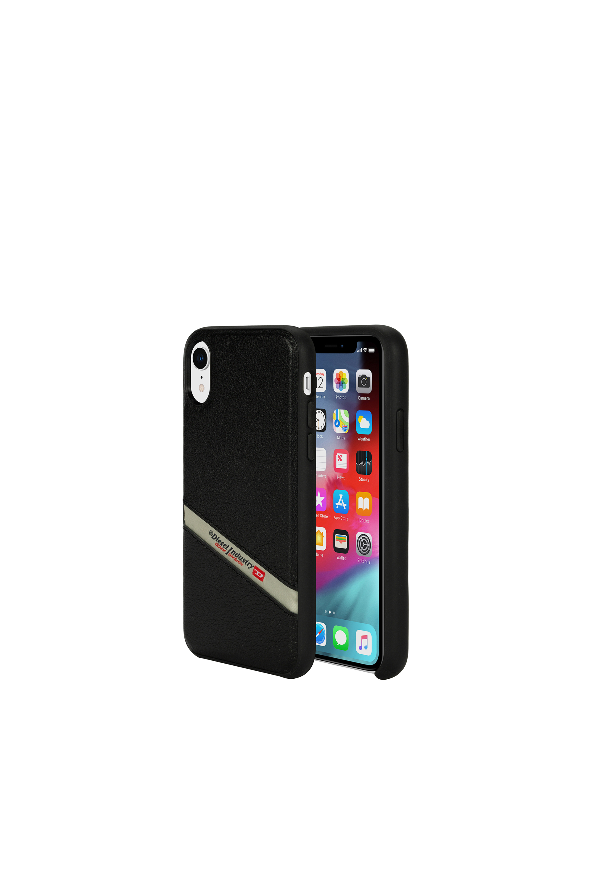 Diesel - DIESEL LEATHER CO-MOLD CASE FOR IPHONE XR, Unisex's Black leather diagonal logo case, iPhone XR in Black - 1