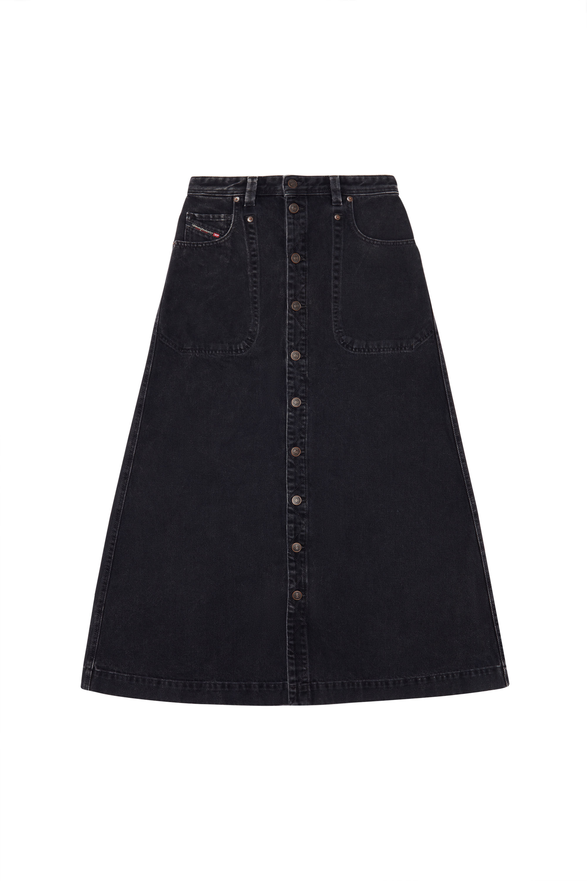 Diesel - DE-ALBUS-L A-LINE LONG SKIRT, Woman's A-line skirt in denim in Black/Dark grey - 3