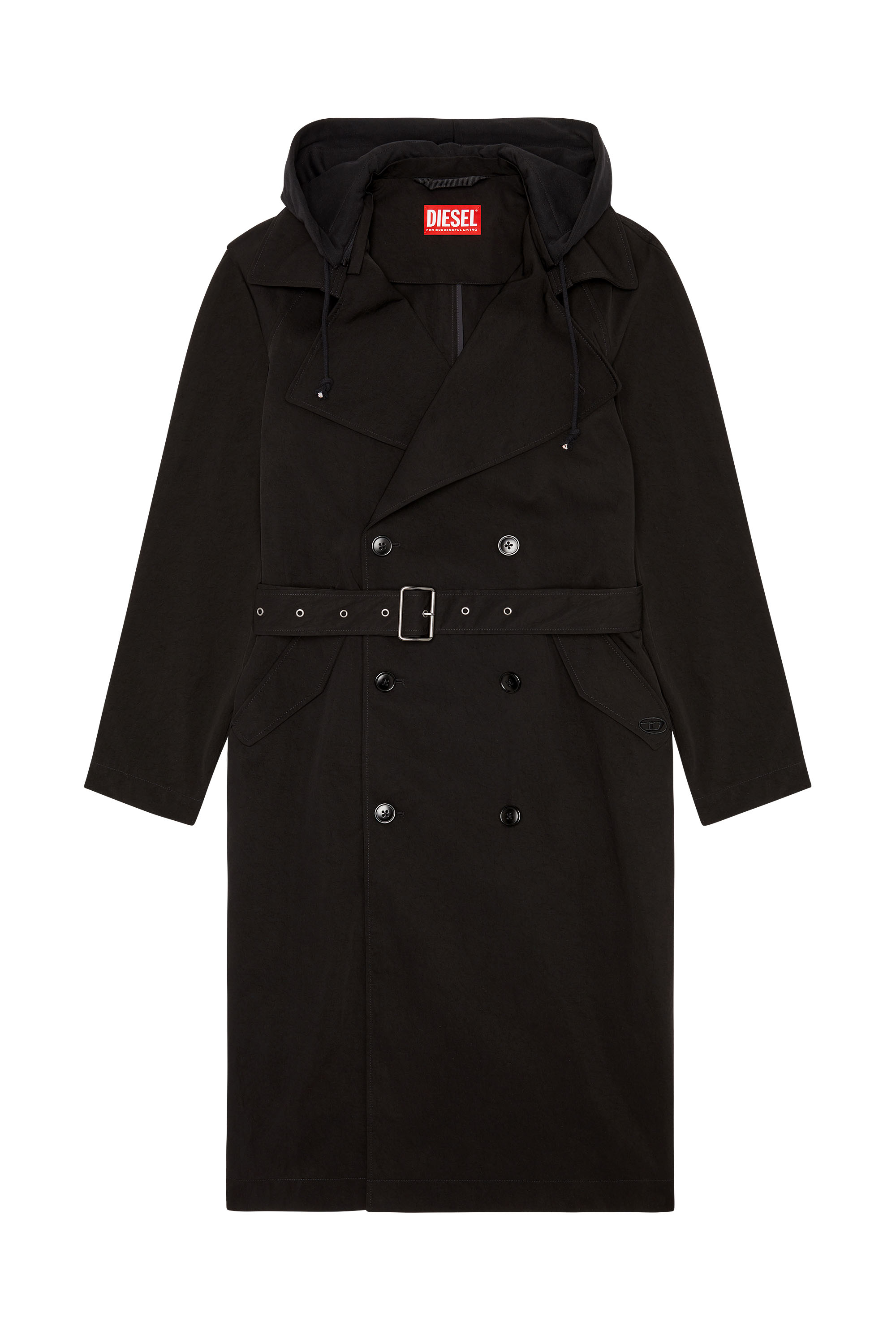 Diesel - J-MATTHEW, Man's Trench in nylon twill with hood in Black - 3