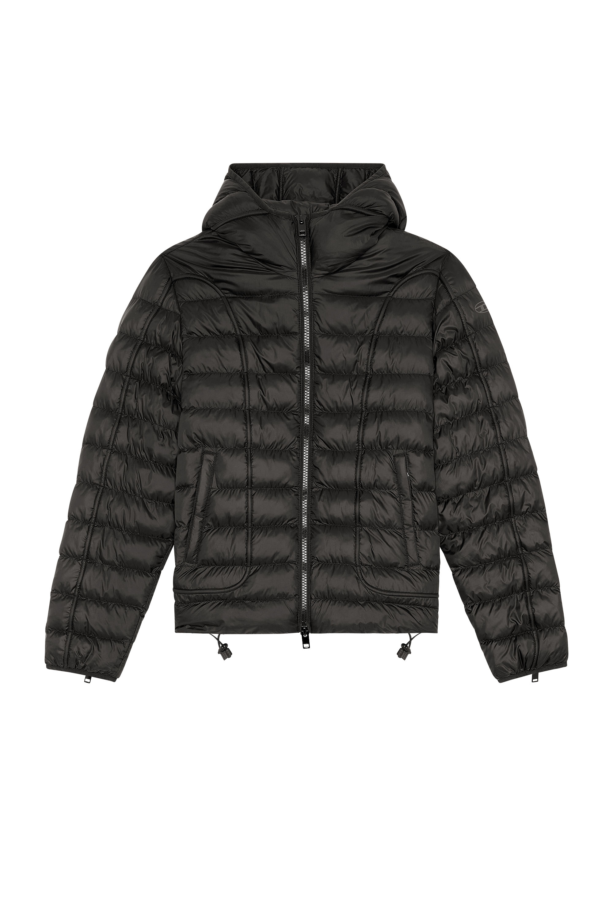 Diesel - W-SCOTTYS, Man's Hooded nylon puffer jacket with piping in Black - 3
