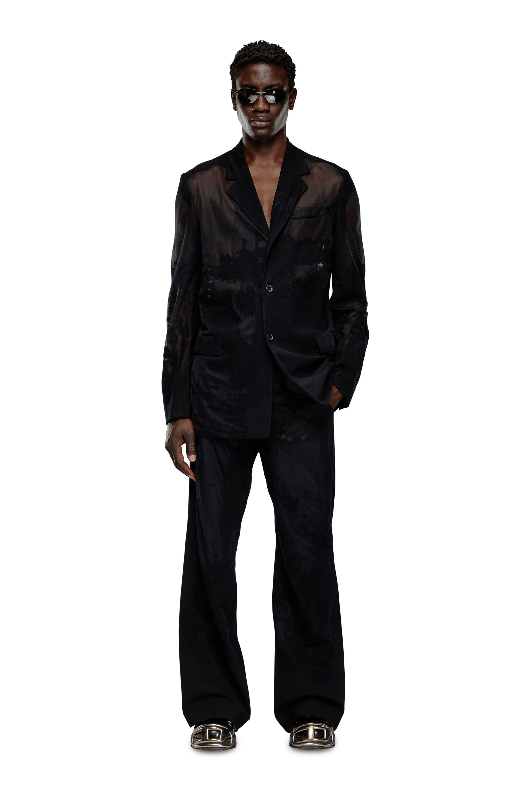 Diesel - J-REG, Man's Tailored jacket in devoré cool wool in Black - 2