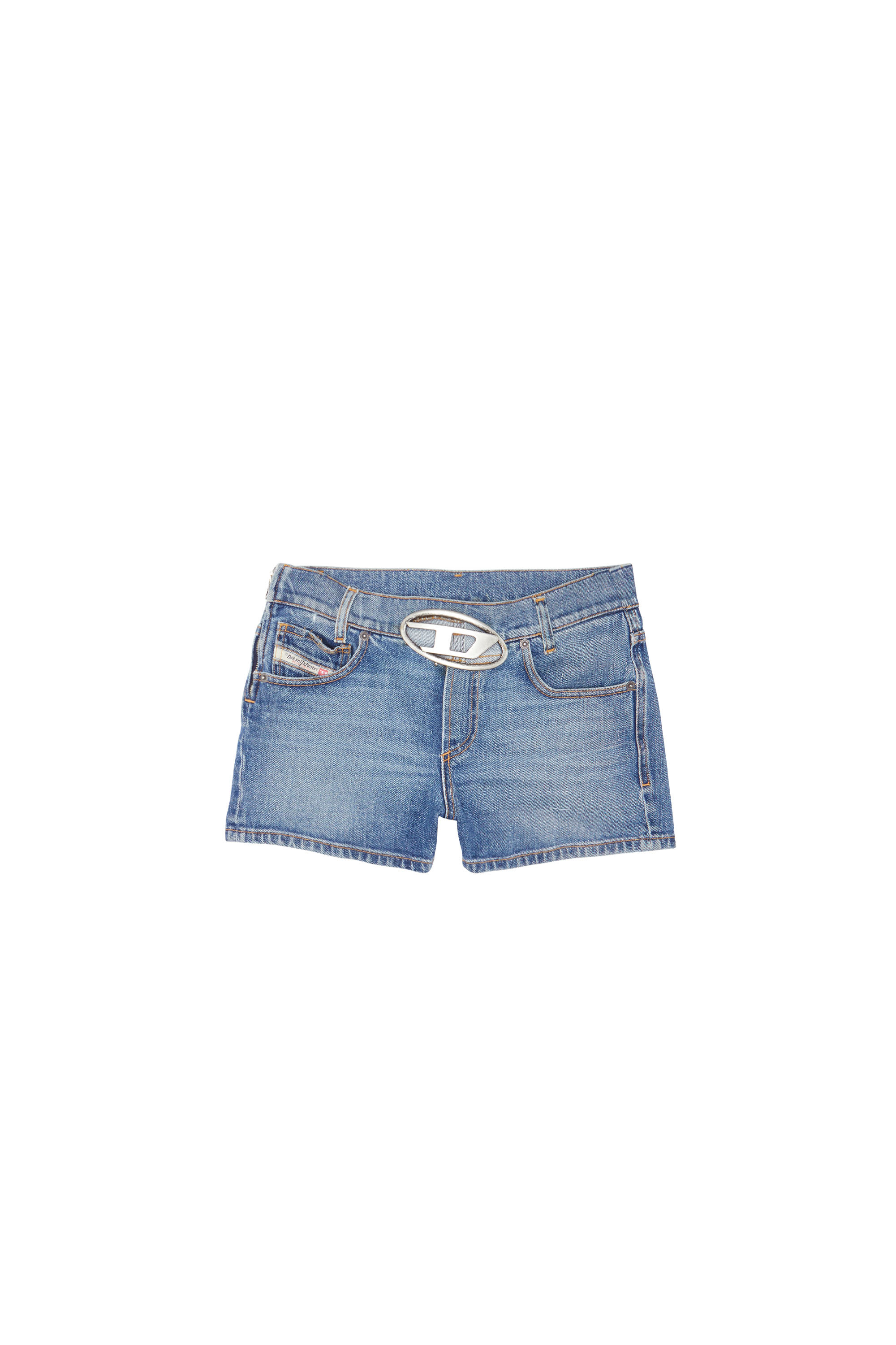 Diesel - DE-LYLA-SH-FSC, Woman's Denim shorts with a logo buckle in Light Blue - 3