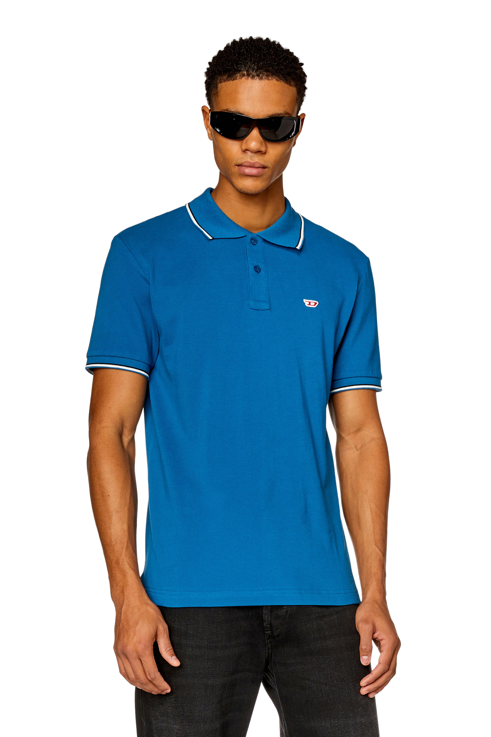 Diesel - T-SMITH-D, Man's Polo shirt with striped trims in Blue - 1