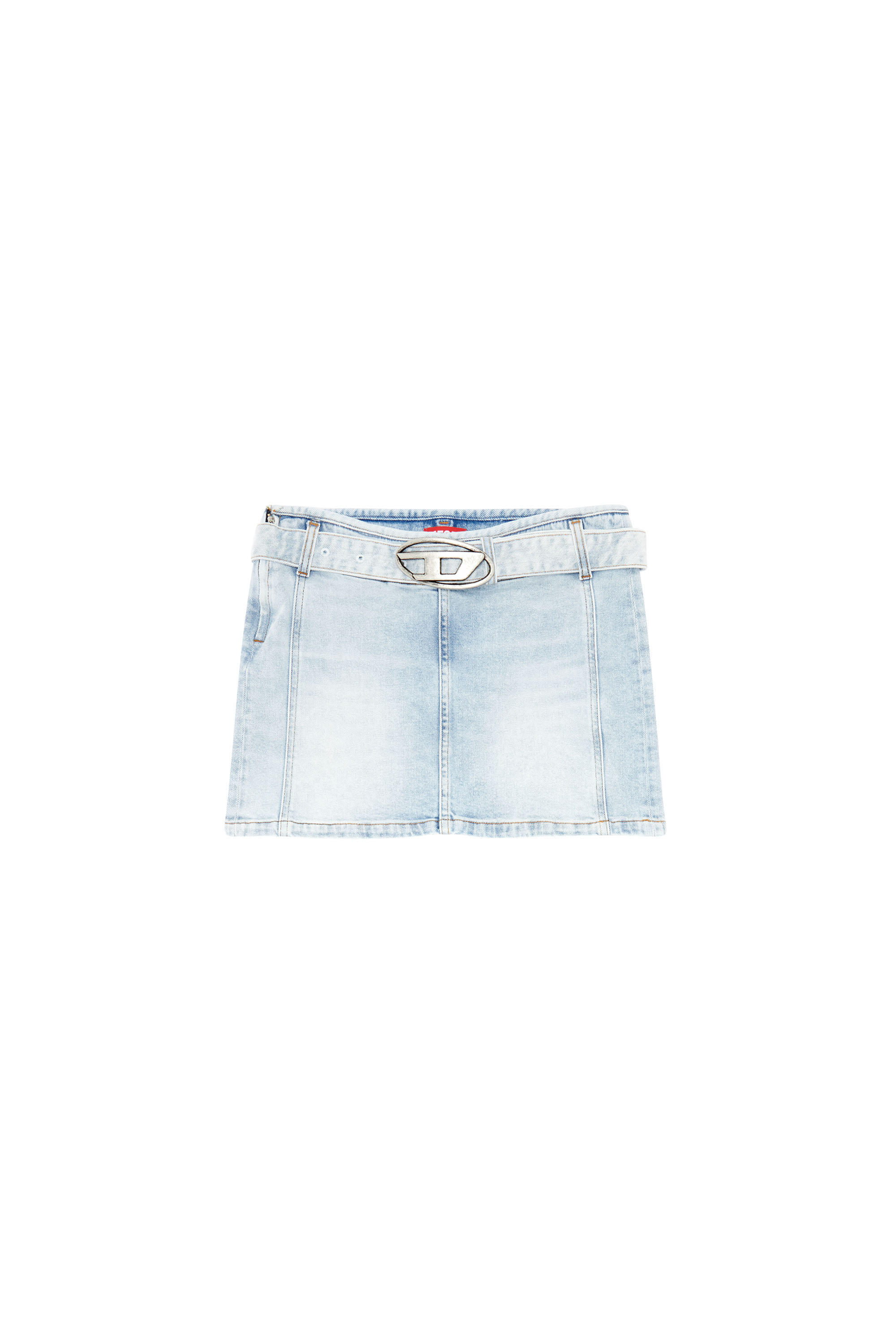 Diesel - DE-FLIP-S, Woman's Denim mini skirt with logo belt in Light Blue - 3