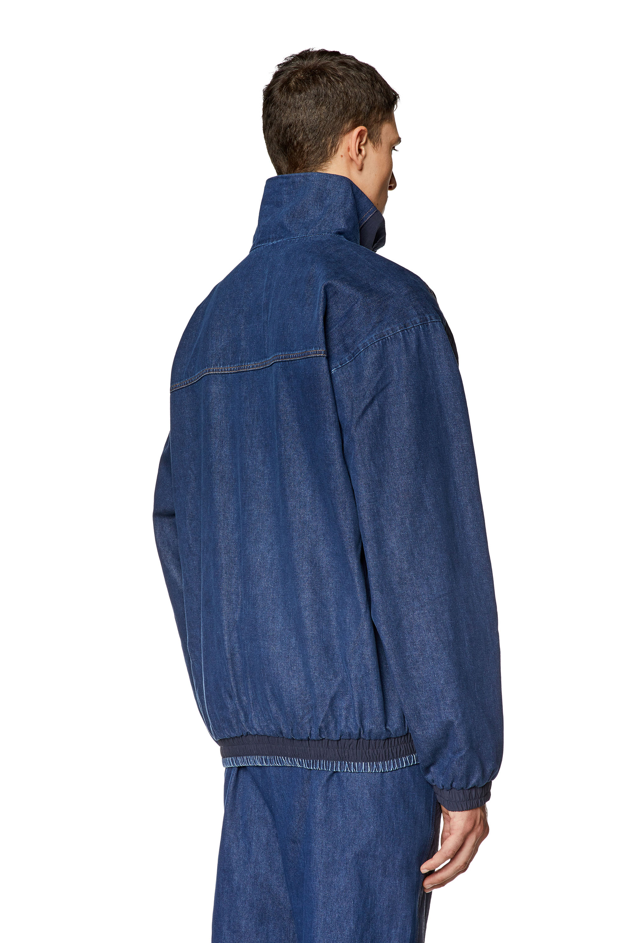 Diesel - J-BRIGHT, Man's Track jacket in wrinkled nylon and denim in Blue - 4