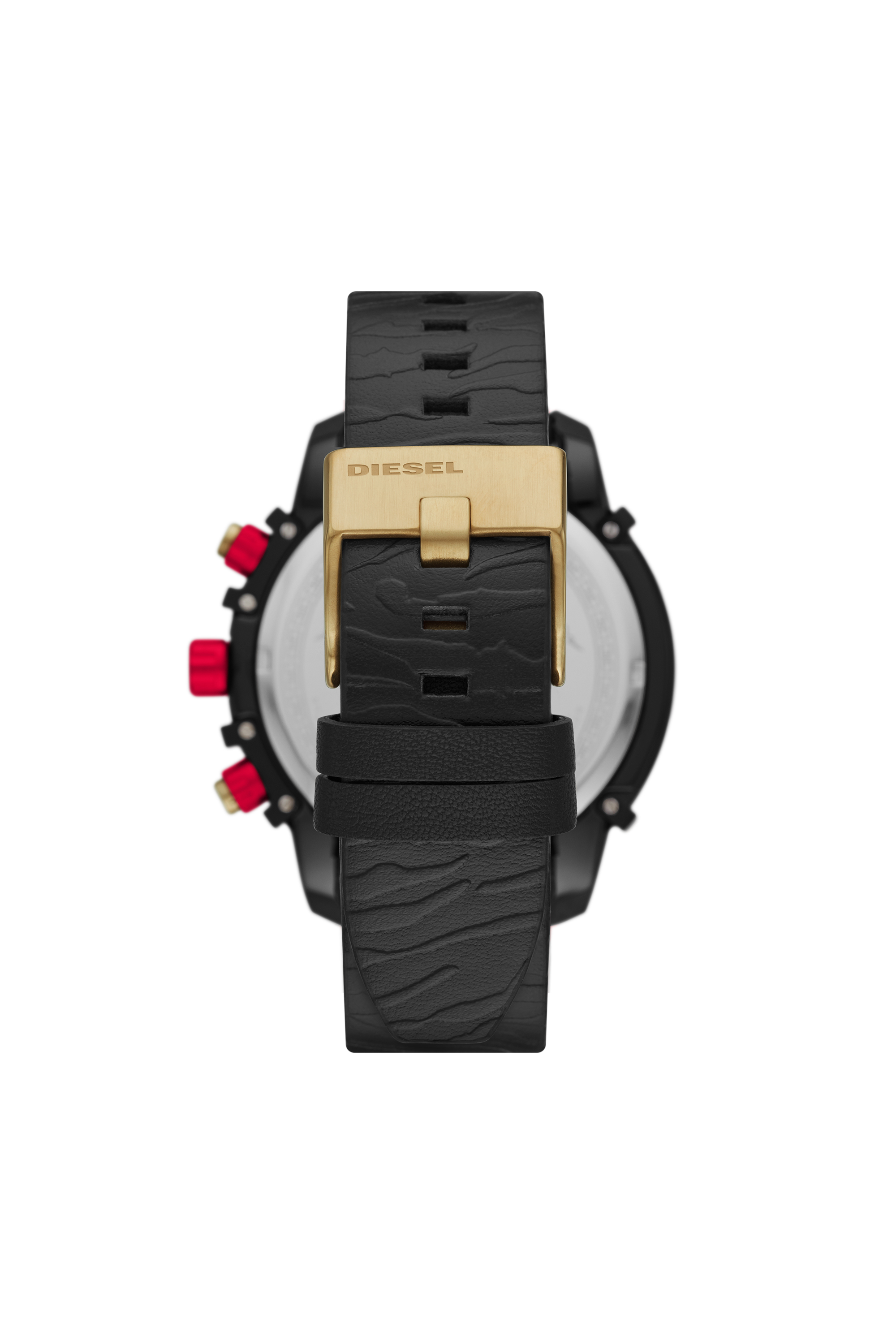 Diesel - DZ4583, Man's Griffed Chronograph Leather Watch in Black/Red - 2