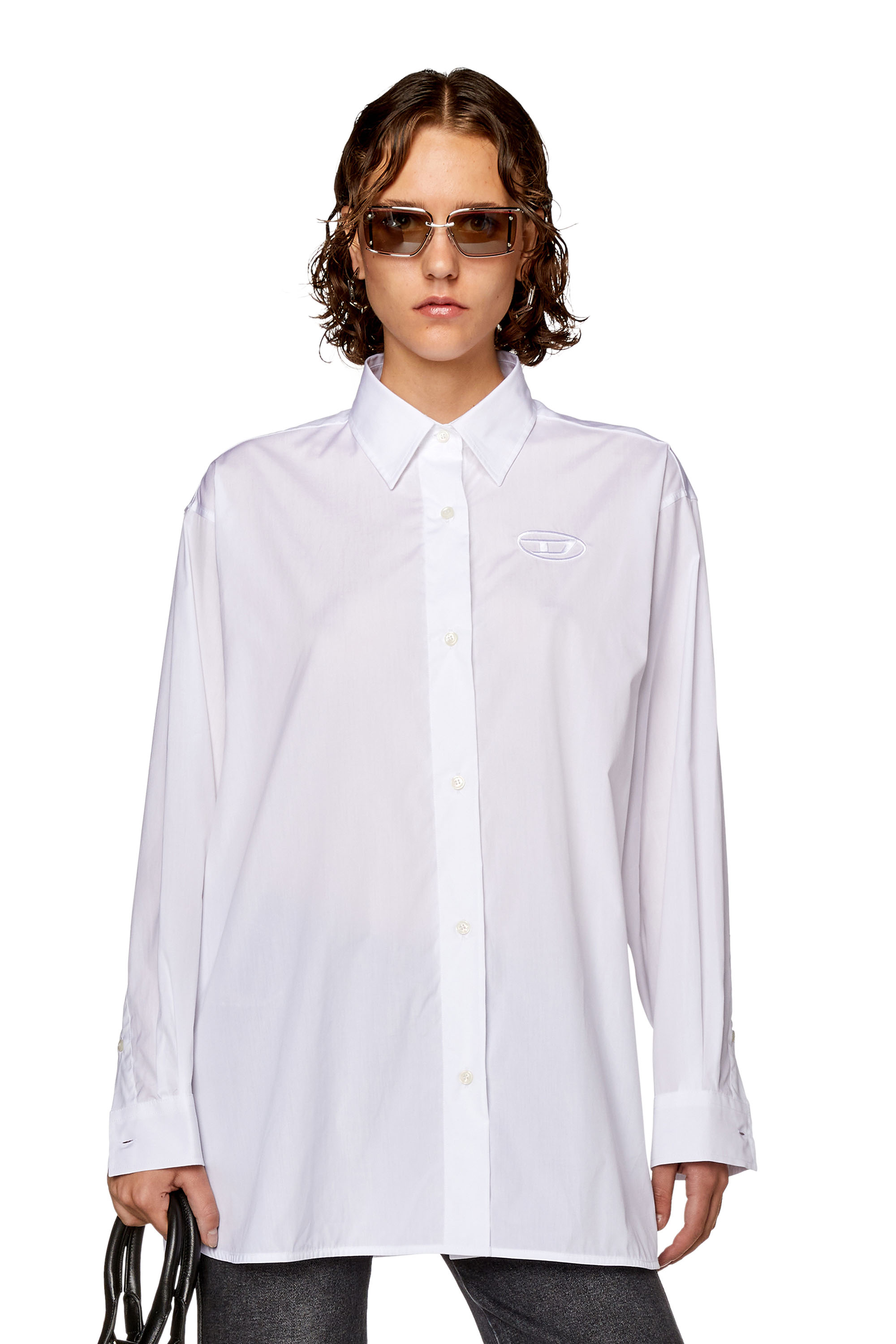 Diesel - C-BRUCE-B, Woman's Loose shirt with 3D embroidery in White - 1