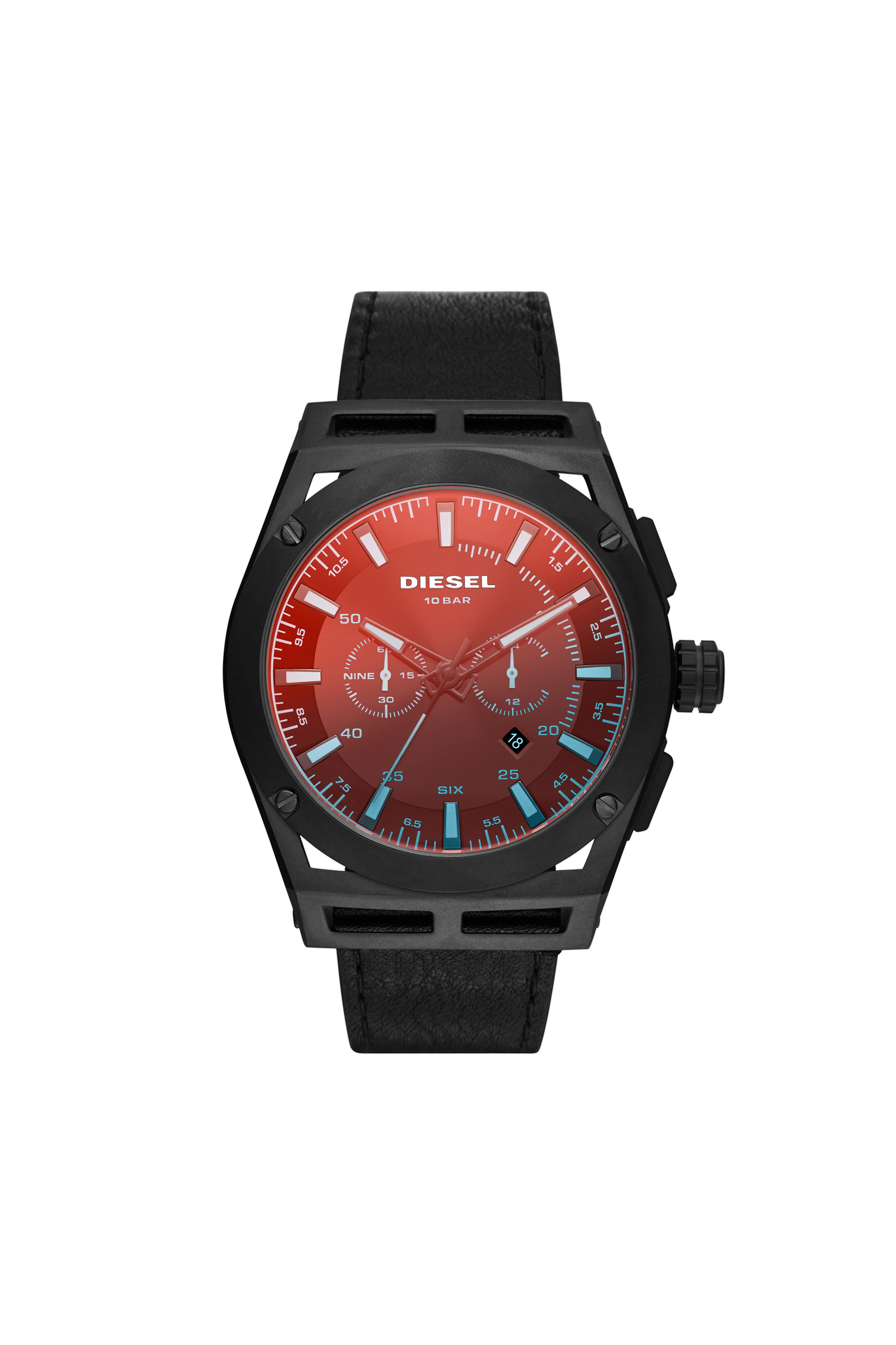 Diesel - DZ4544, Man's Timeframe chronograph black leather watch in Black - 1