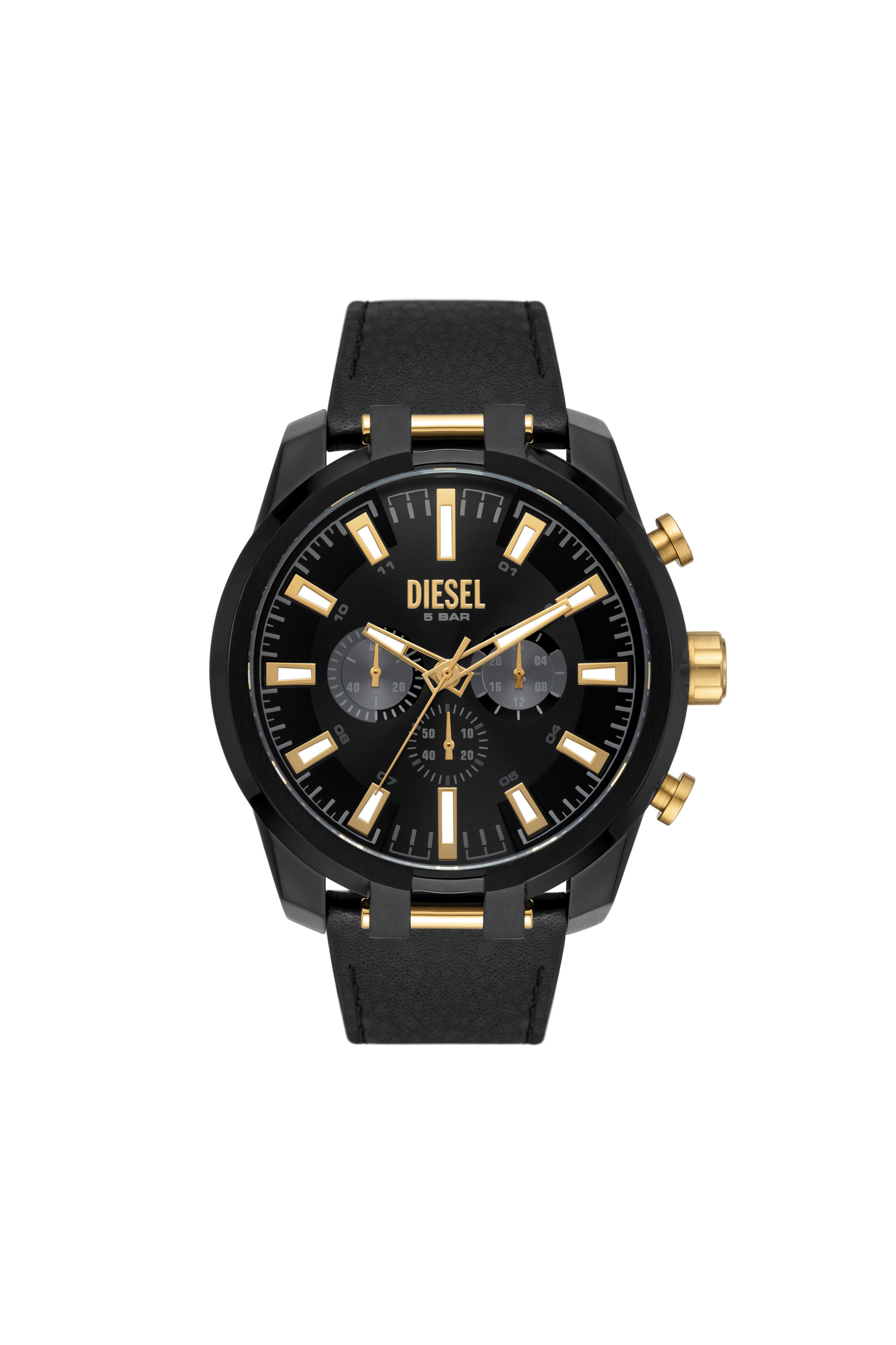 Diesel - DZ4610, Man's Split Chronograph Black Leather Watch in Black - 1