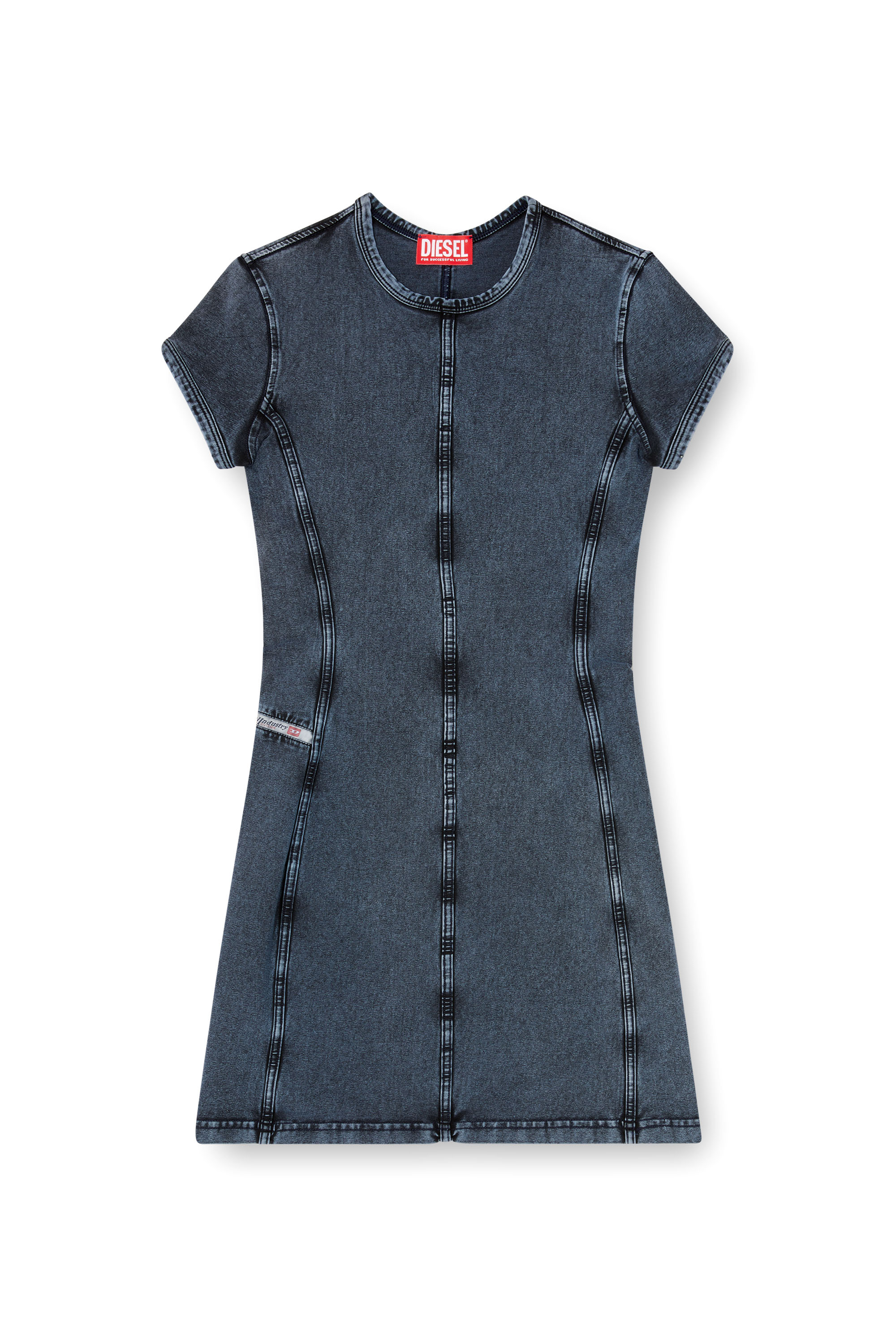 Diesel - D-CUPSLEEVES, Woman's Mini dress in denim-look jersey in Dark Blue - 3